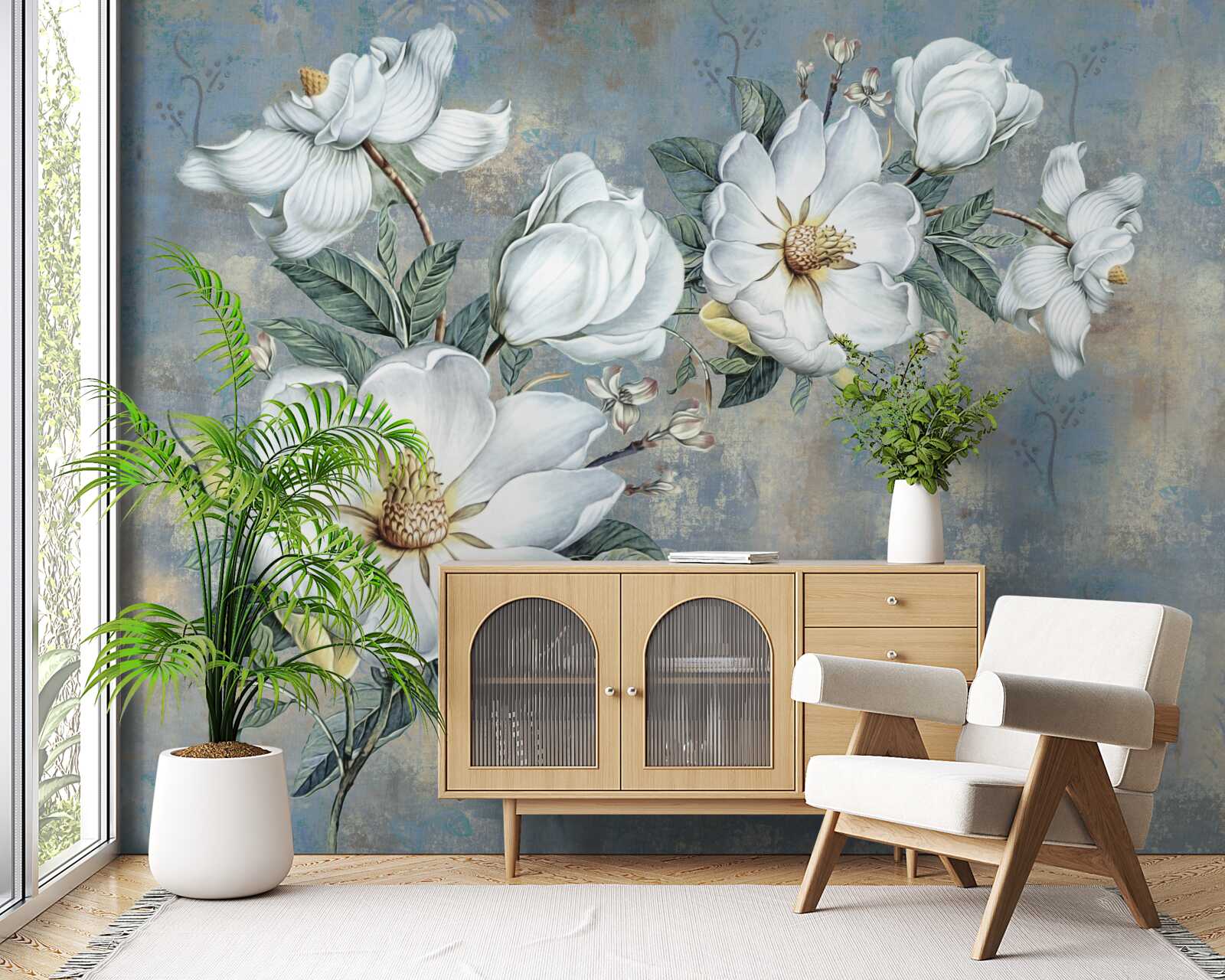 Fotobehang witte lelieknoppen rusten op het wateroppervlak