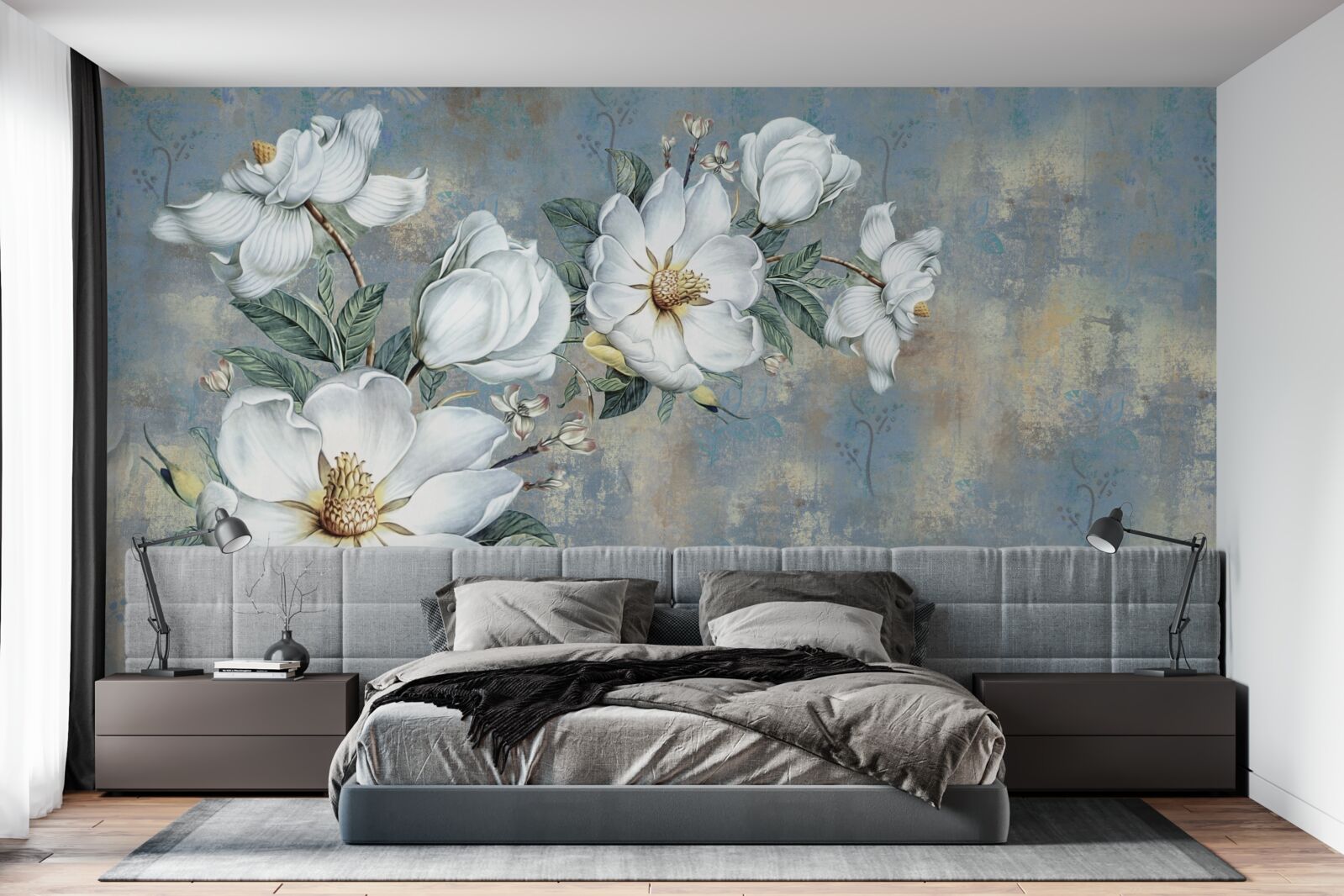 Fotobehang witte lelieknoppen rusten op het wateroppervlak