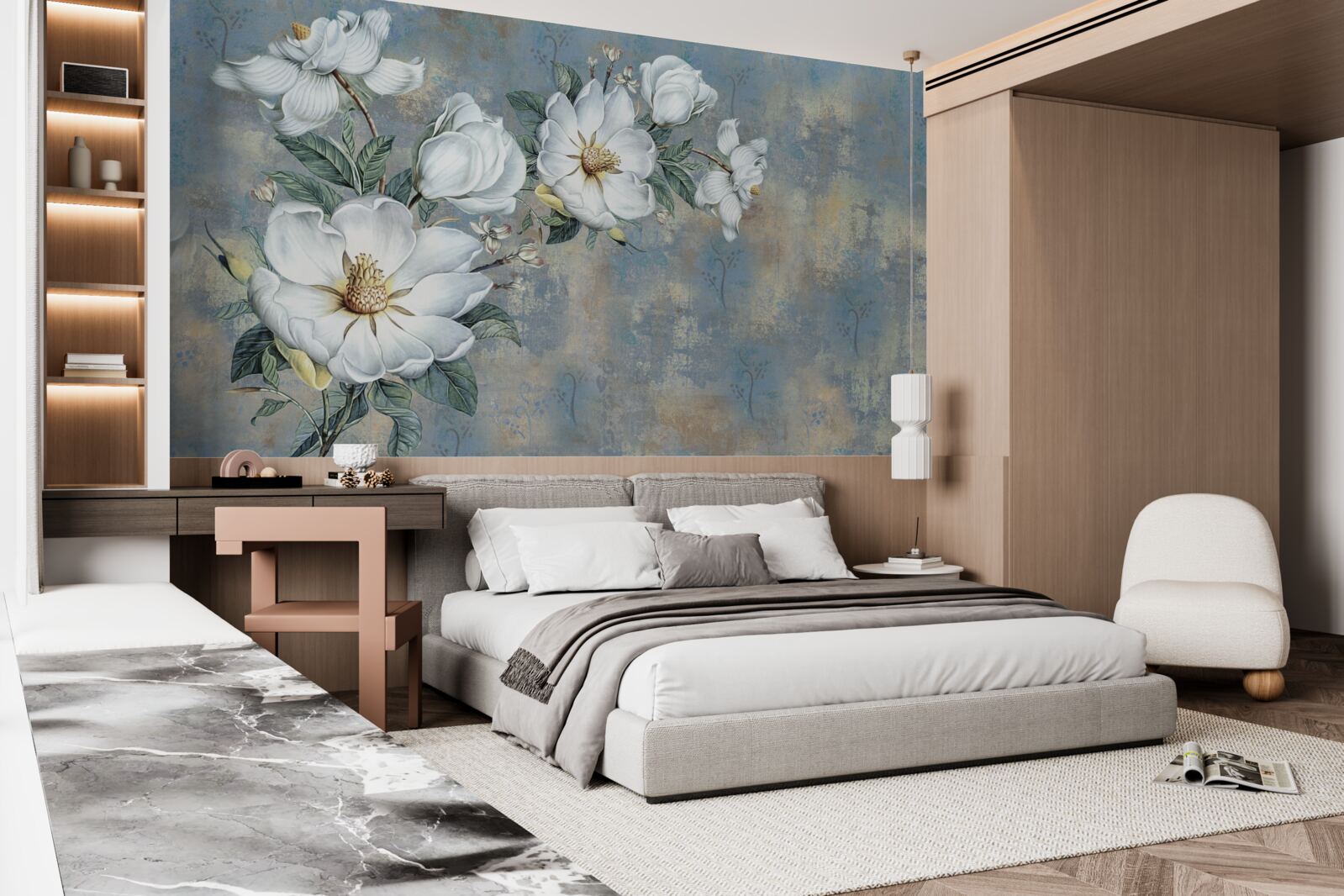 Fotobehang witte lelieknoppen rusten op het wateroppervlak