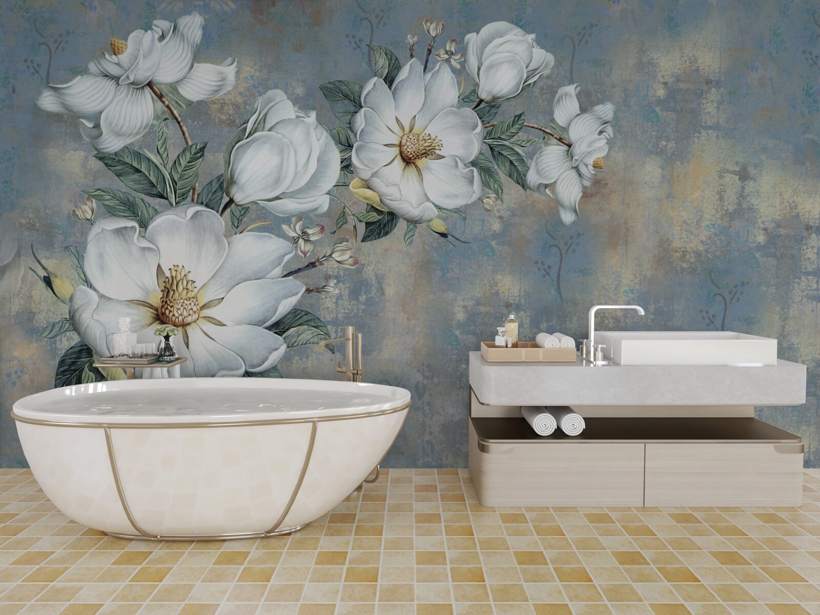 Fotobehang witte lelieknoppen rusten op het wateroppervlak