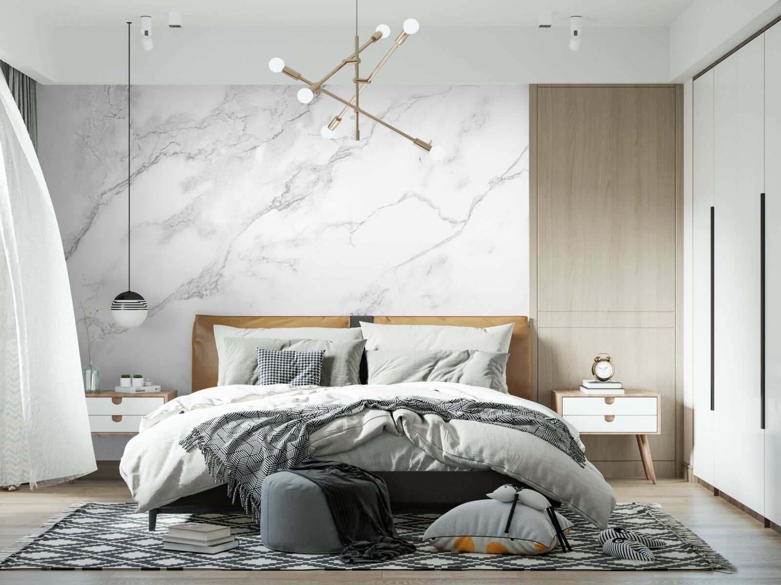 Fotobehang wit marmer met patronen