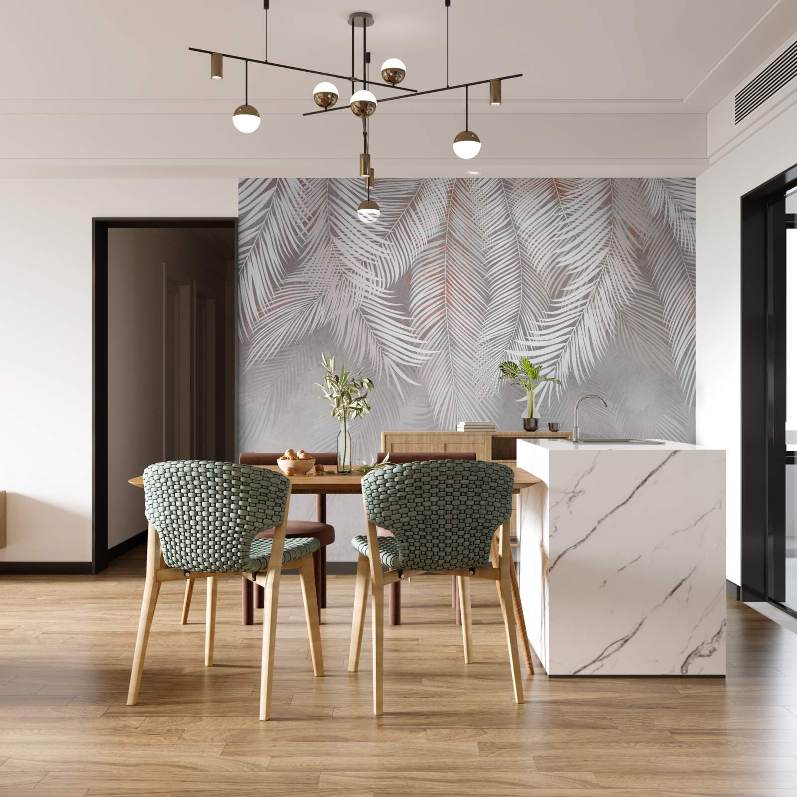 Fotobehang lichtbruine kleur van palmtakken