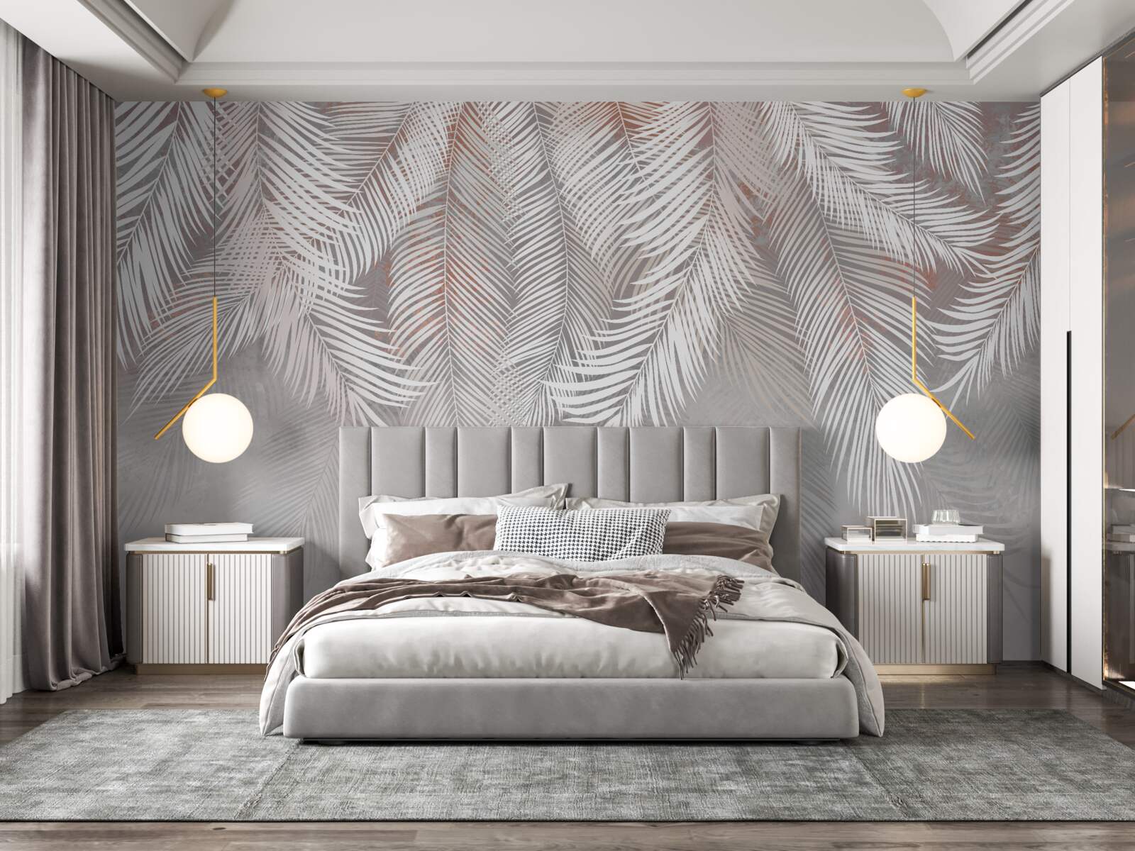 Fotobehang lichtbruine kleur van palmtakken