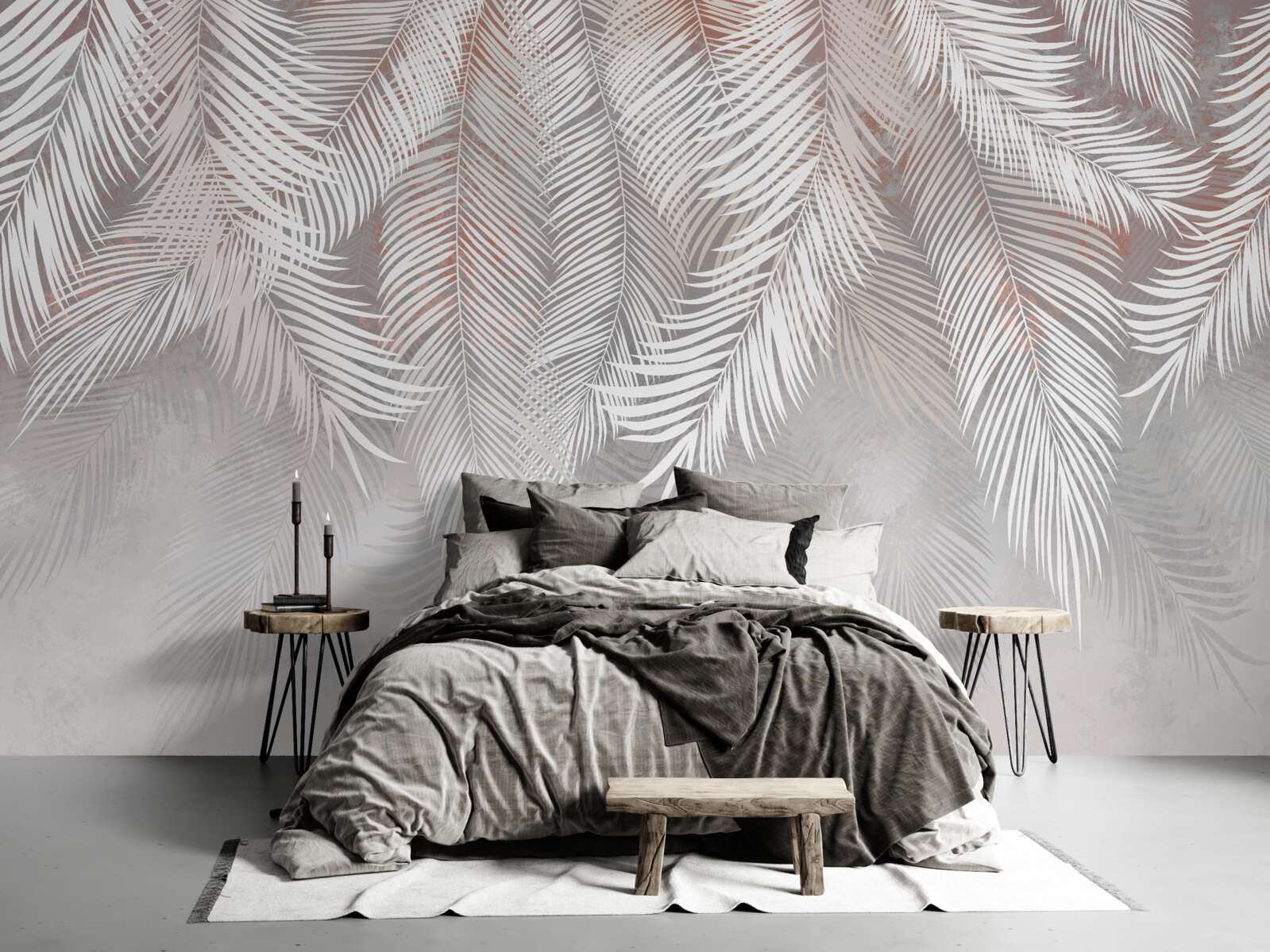 Fotobehang lichtbruine kleur van palmtakken