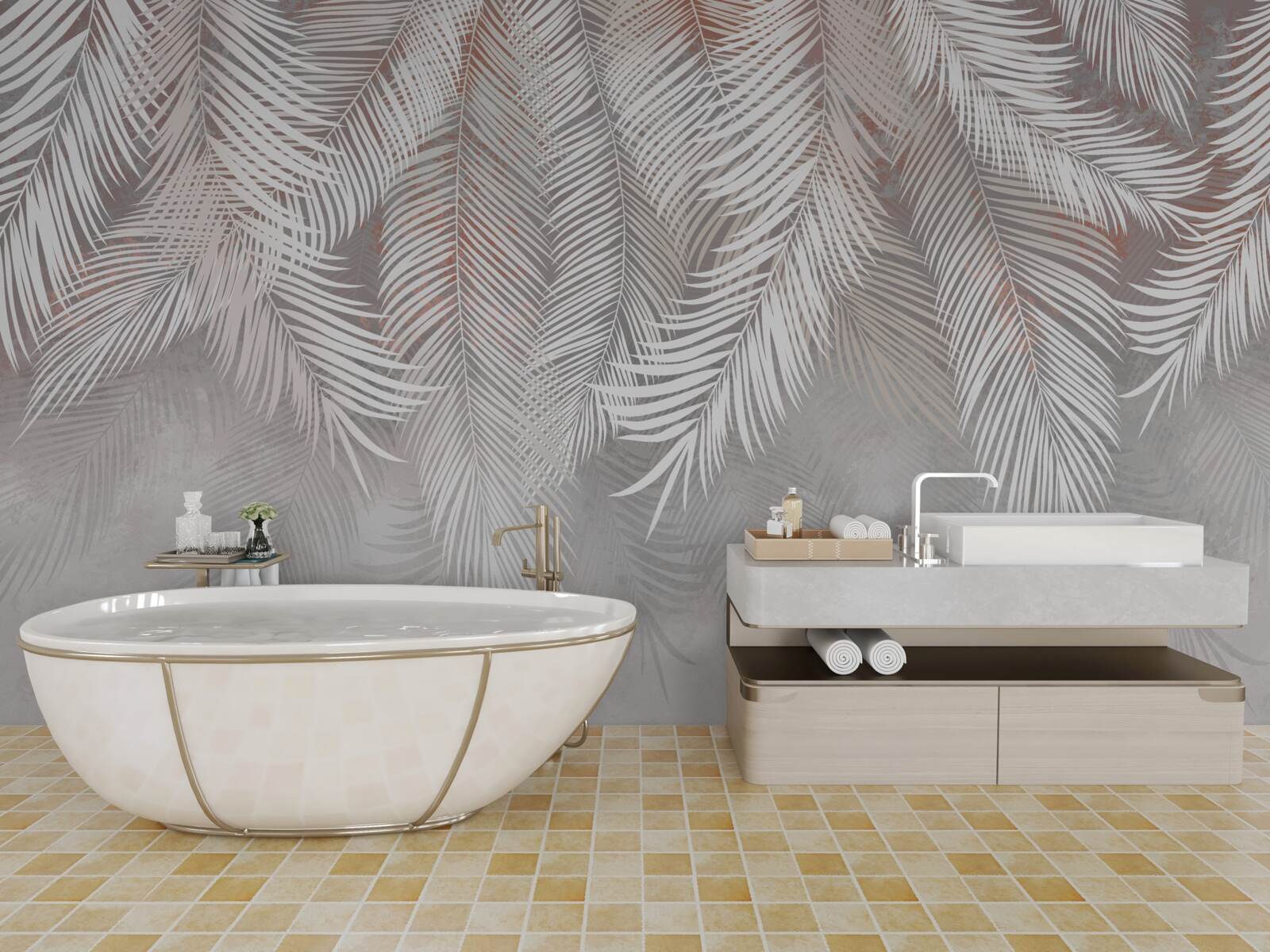 Fotobehang lichtbruine kleur van palmtakken