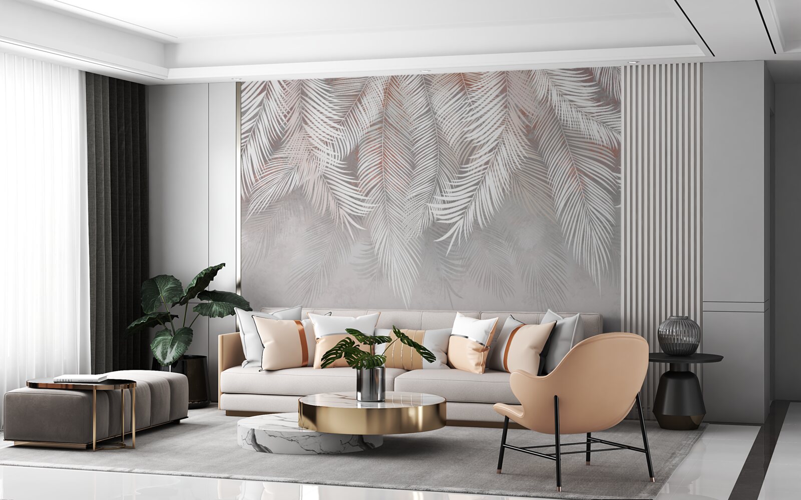 Fotobehang lichtbruine kleur van palmtakken