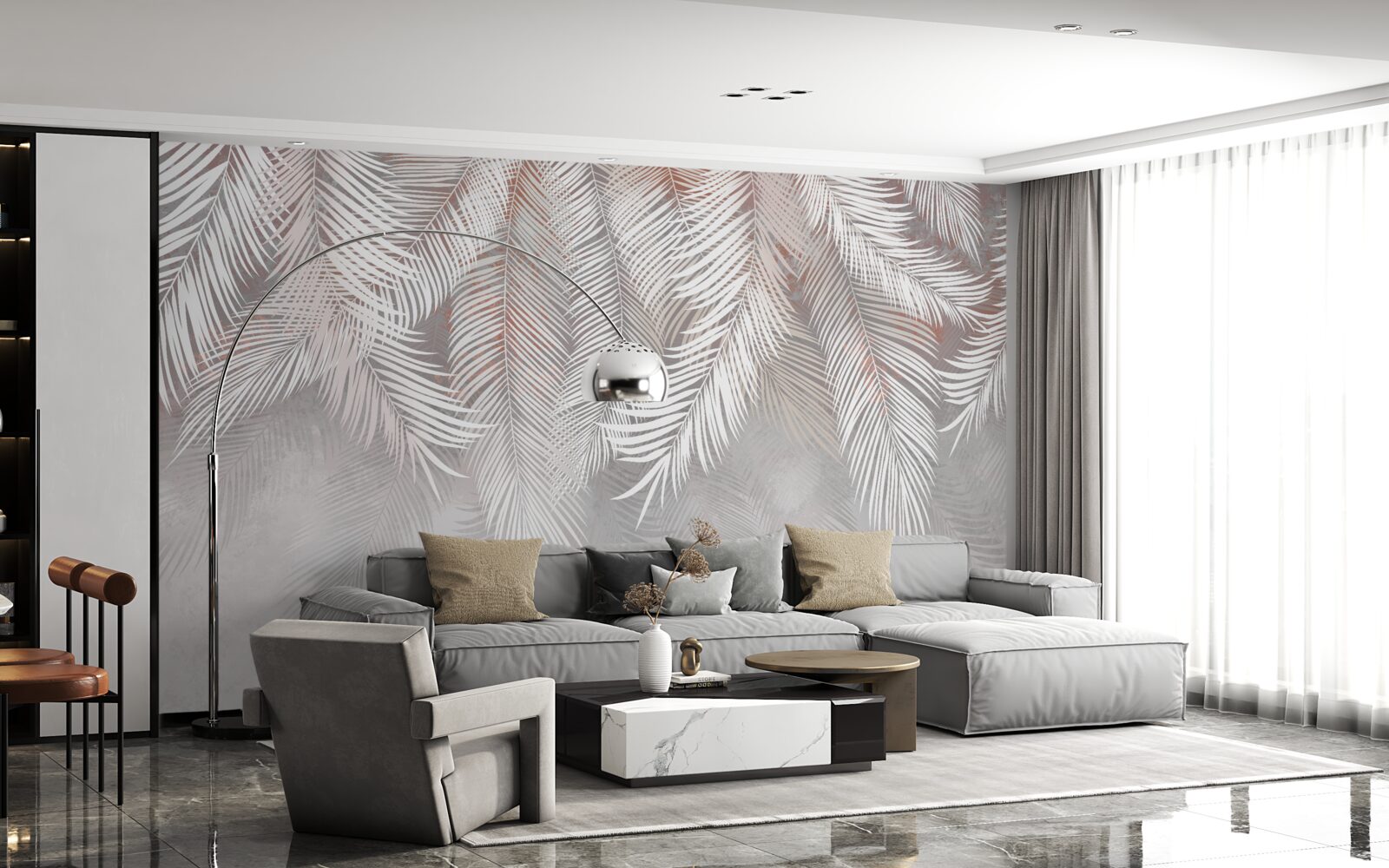 Fotobehang lichtbruine kleur van palmtakken