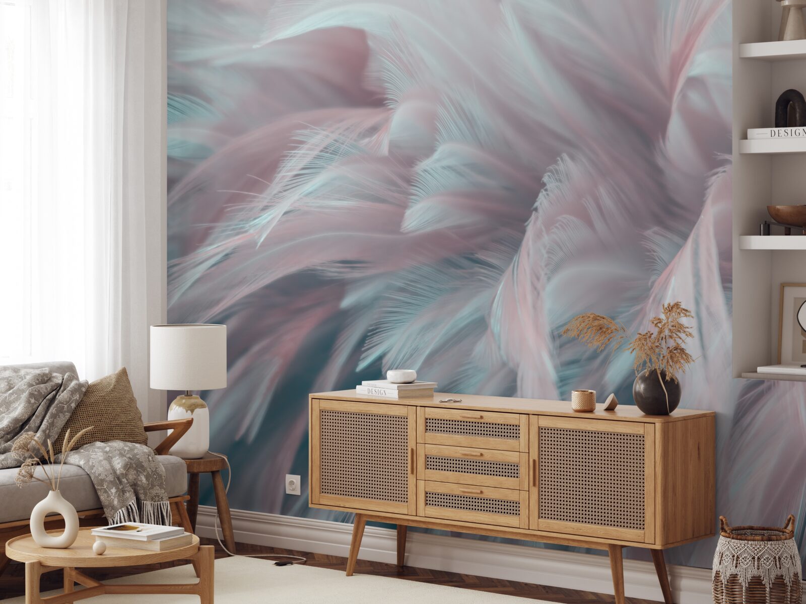 Fotobehang zachtroze veren