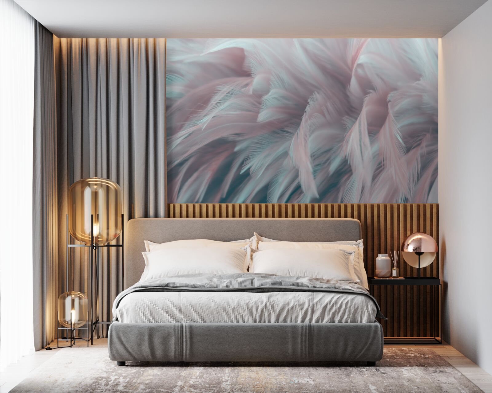 Fotobehang zachtroze veren