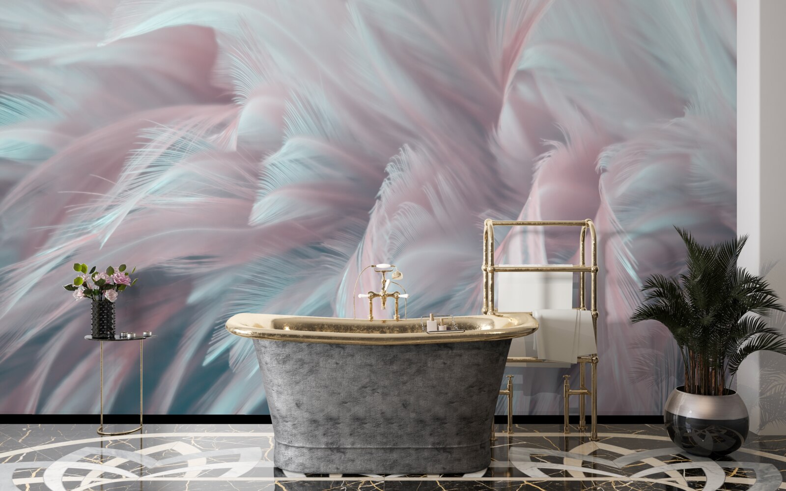 Fotobehang zachtroze veren