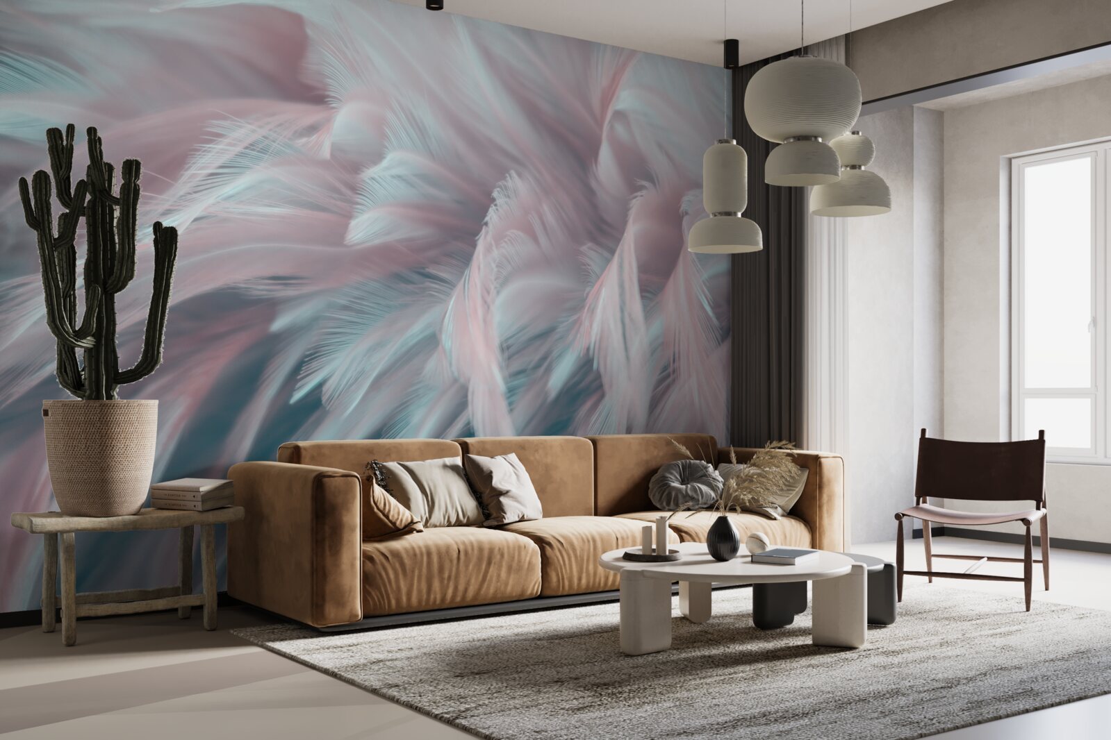 Fotobehang zachtroze veren