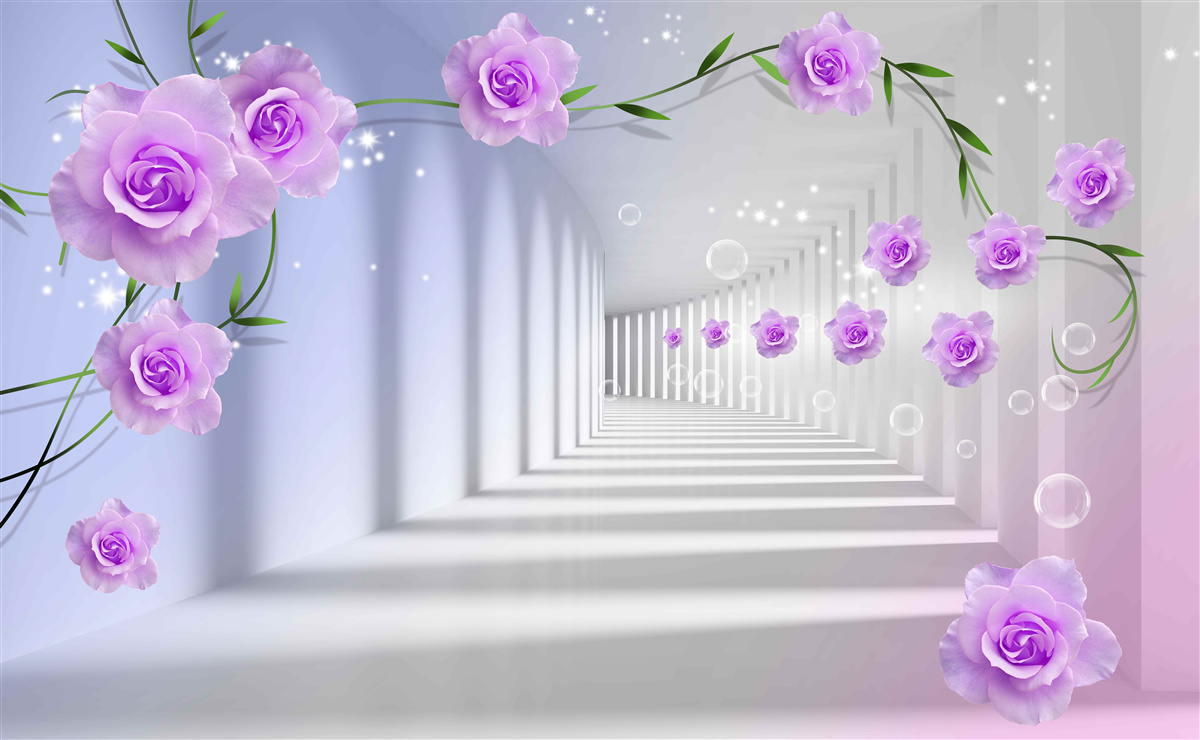 Fotobehang de gang is lang en de rozen zijn lila