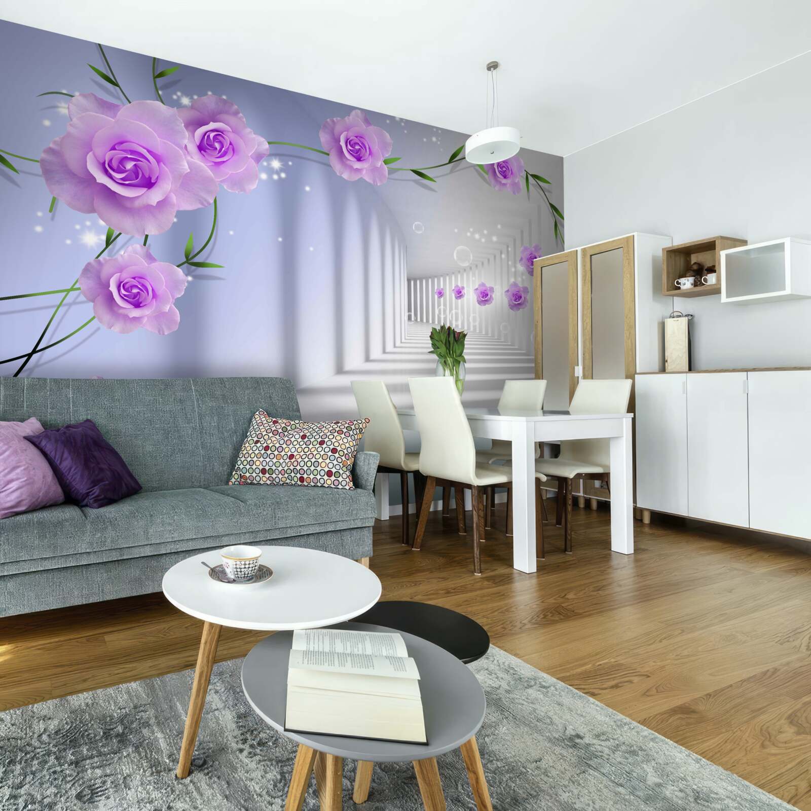 Fotobehang de gang is lang en de rozen zijn lila