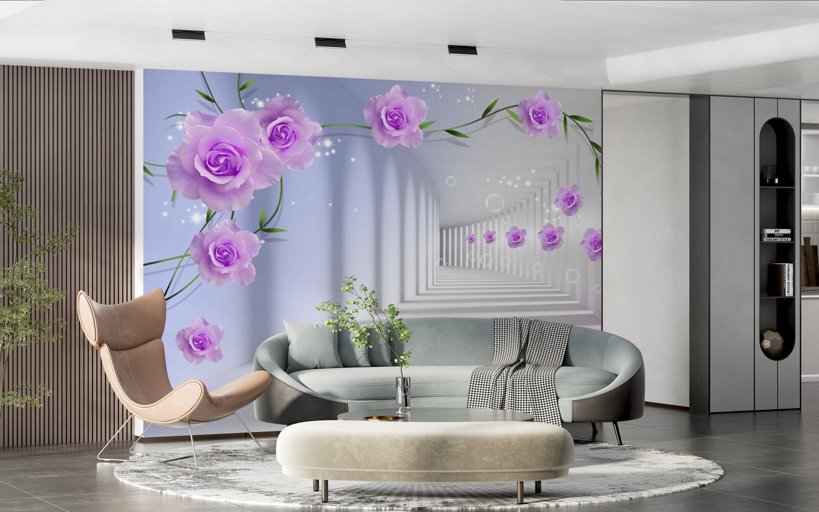 Fotobehang de gang is lang en de rozen zijn lila