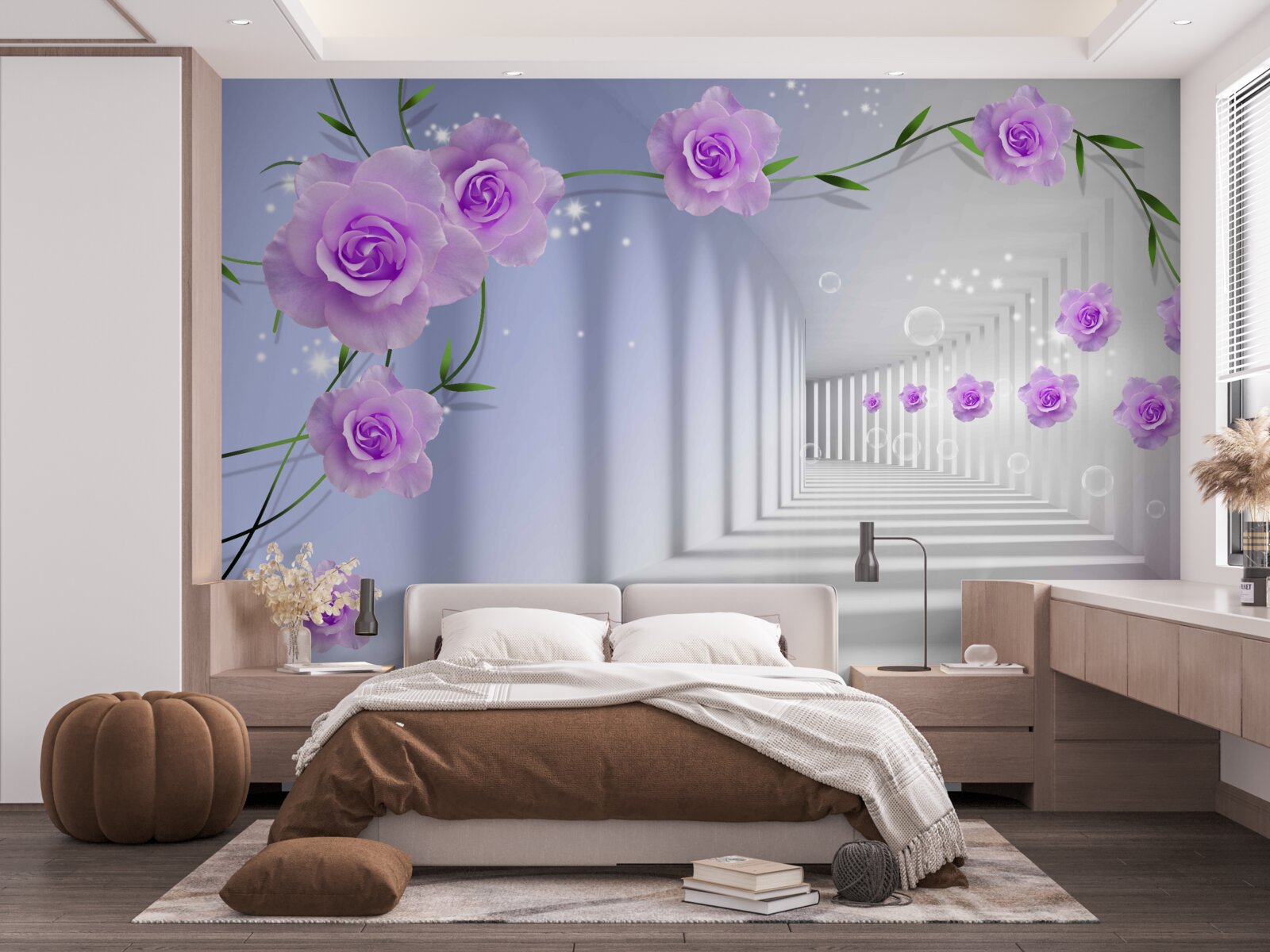 Fotobehang de gang is lang en de rozen zijn lila