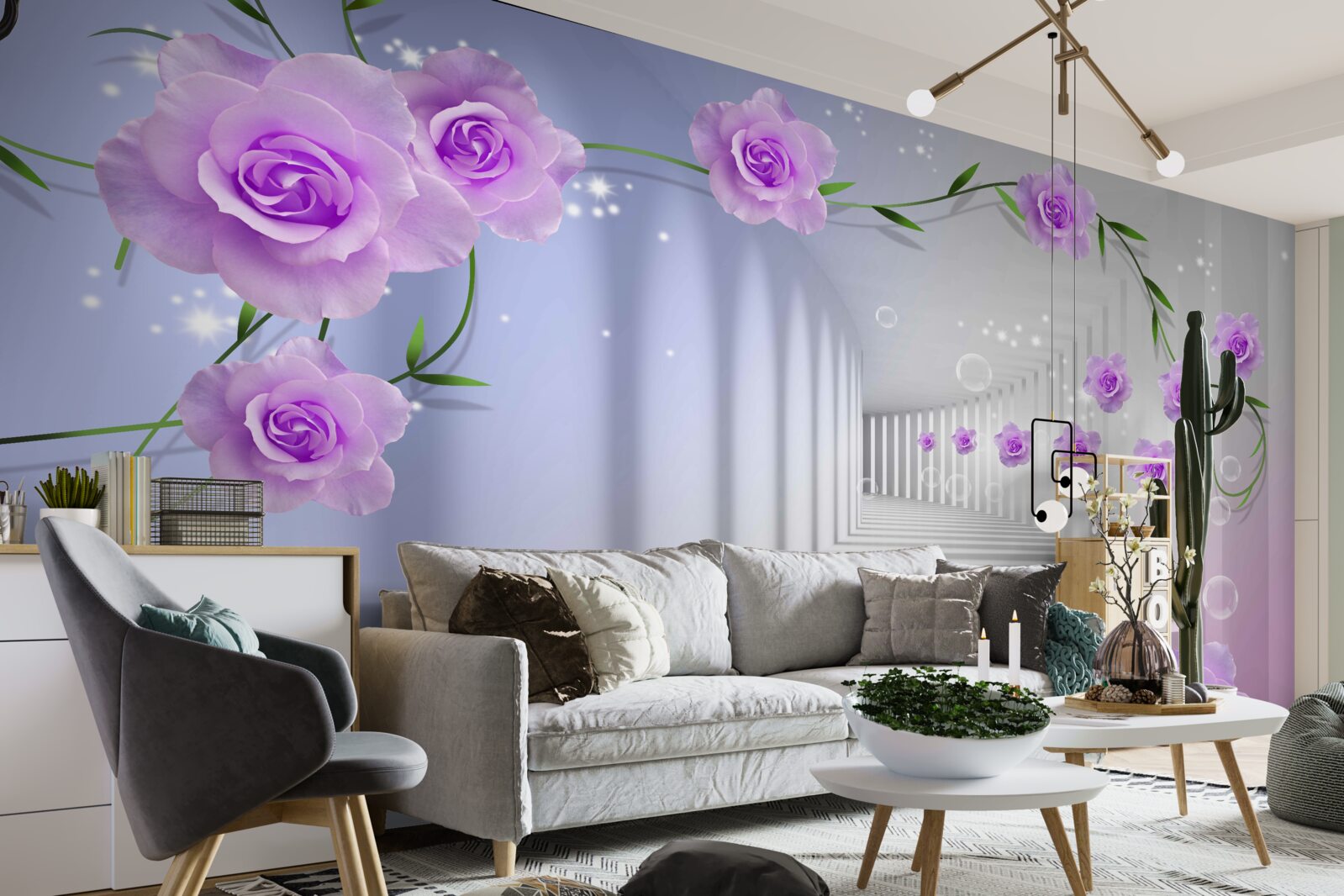 Fotobehang de gang is lang en de rozen zijn lila