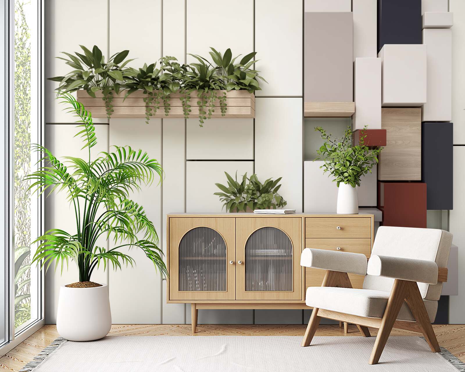 Fotobehang groene planten in potten