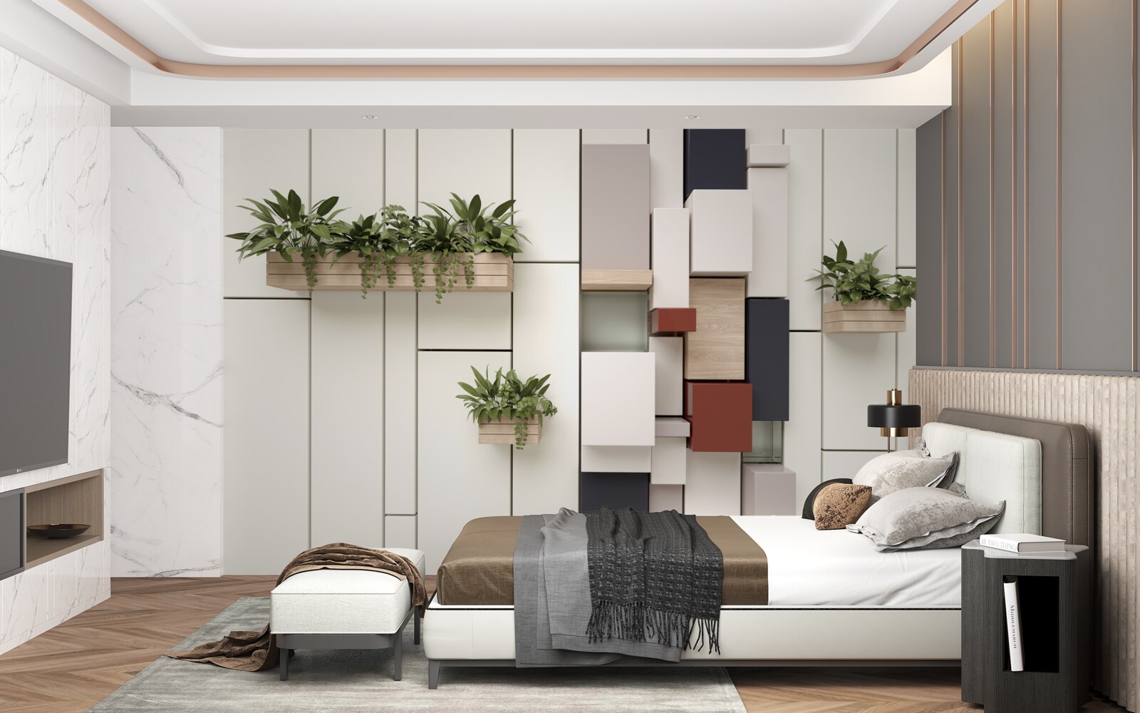 Fotobehang groene planten in potten