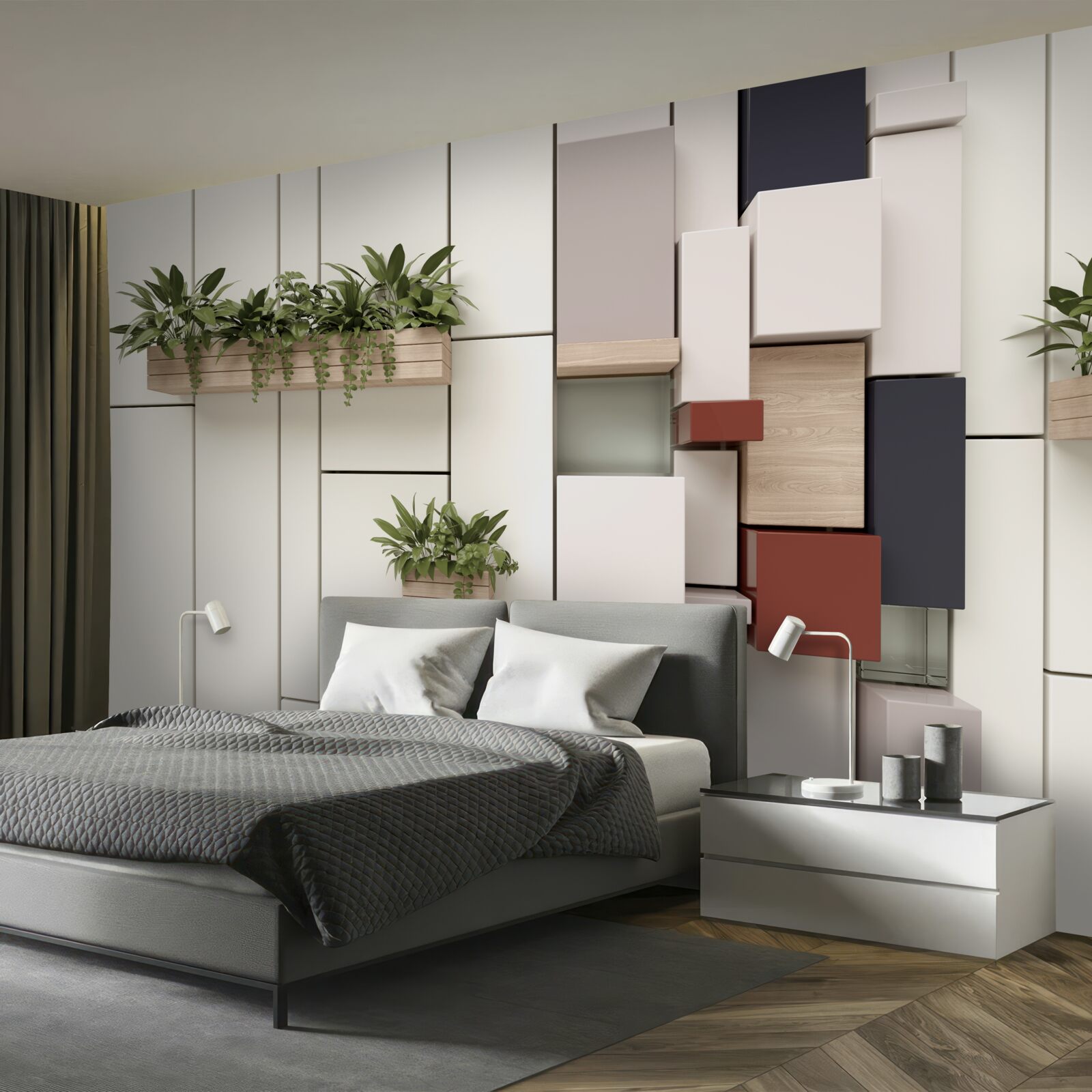 Fotobehang groene planten in potten