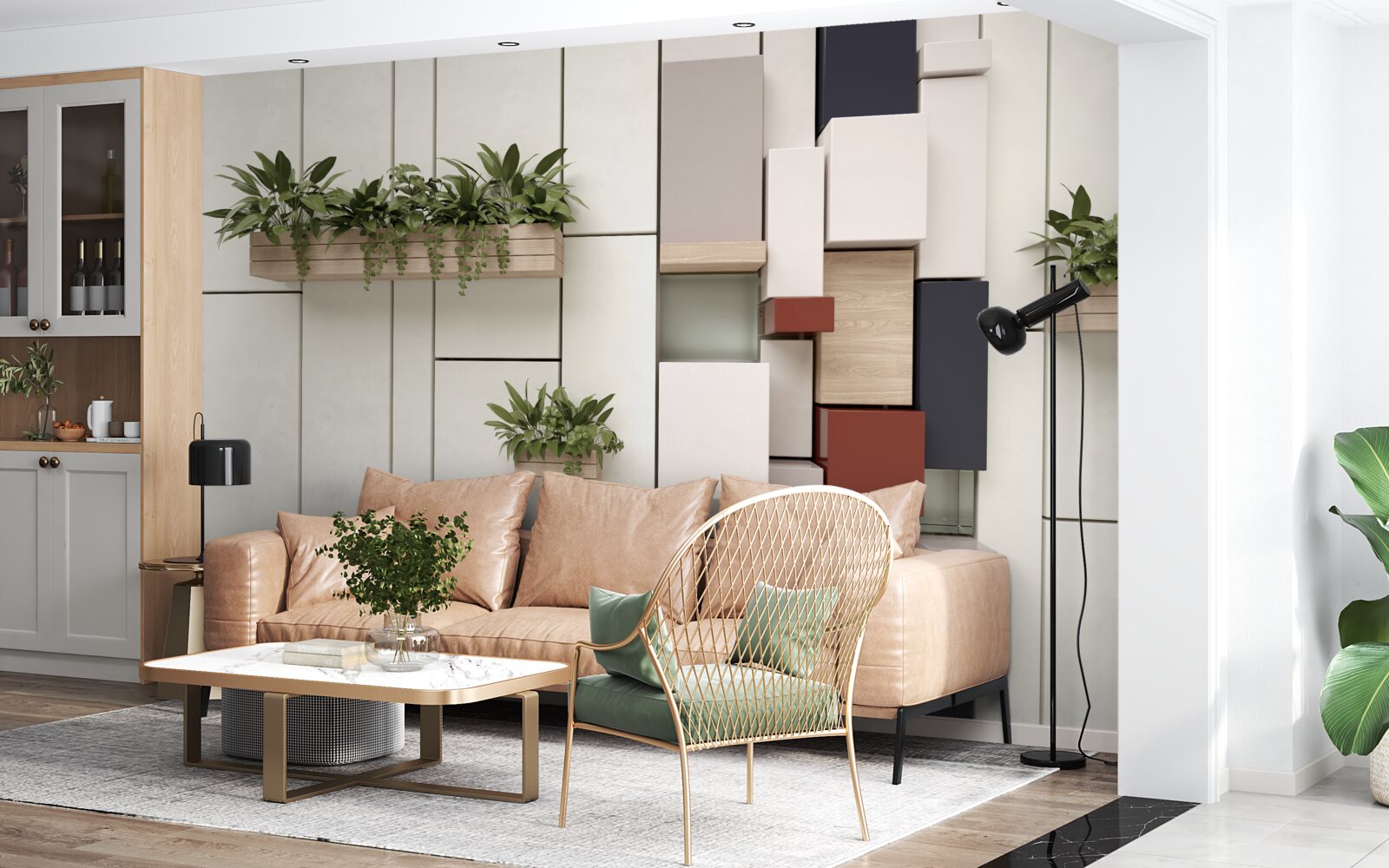 Fotobehang groene planten in potten