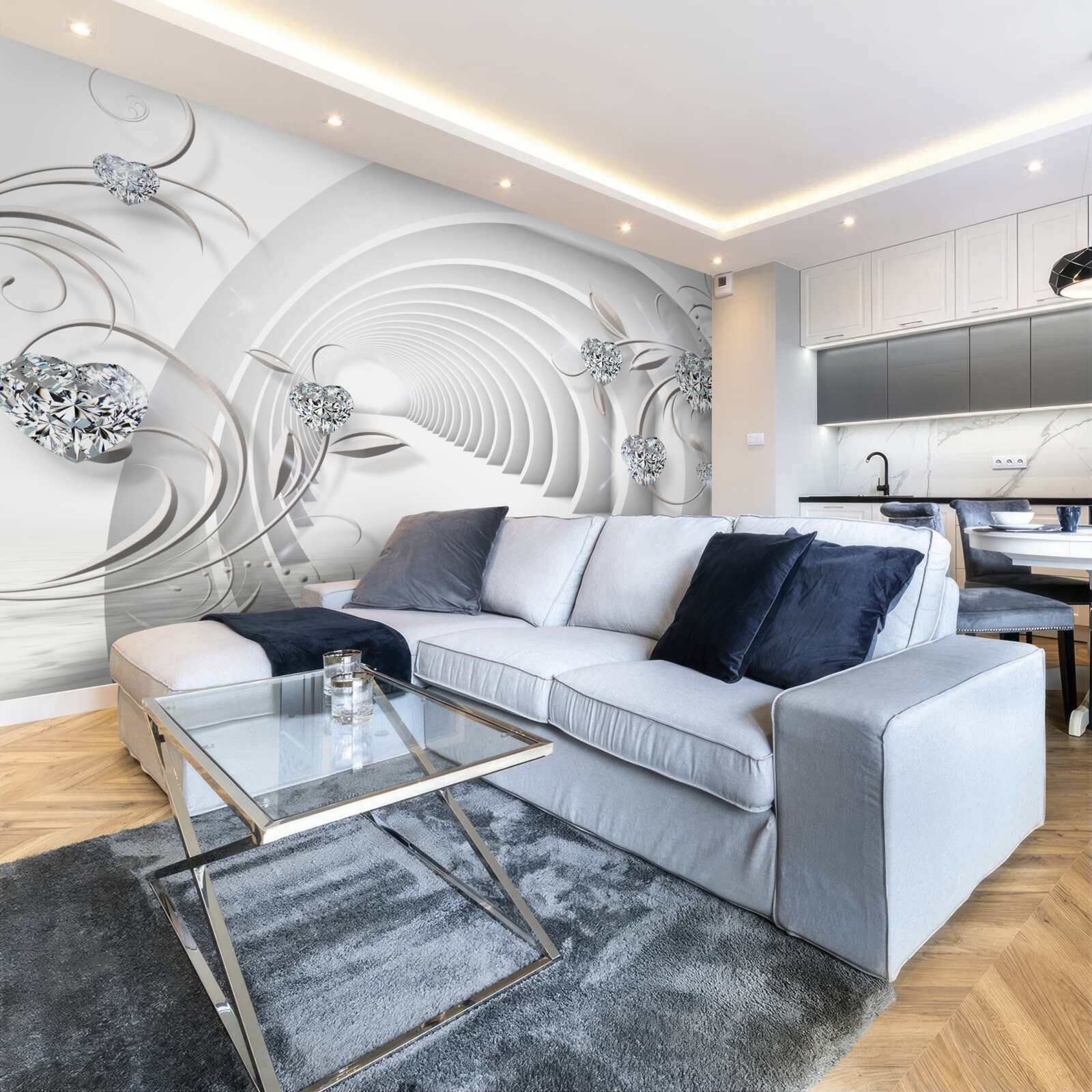 Fotobehang eindeloze gang gehuld in sneeuwwitte reinheid