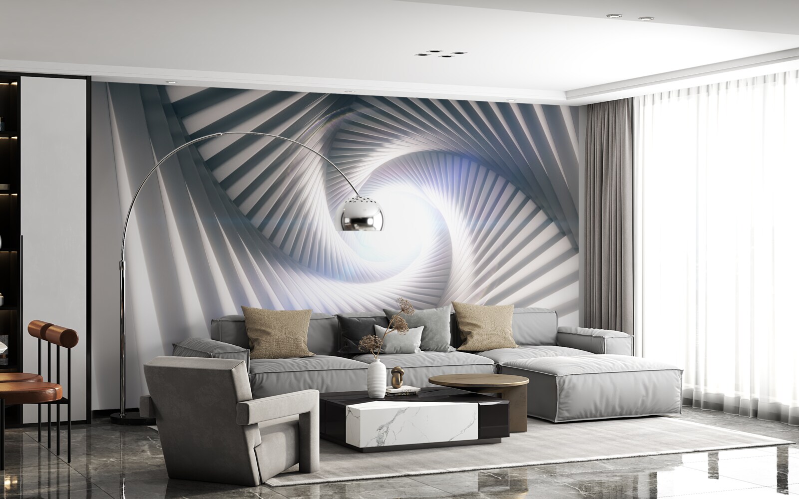 Fotobehang de trechter, die voortdurend groeit, is grijs van kleur