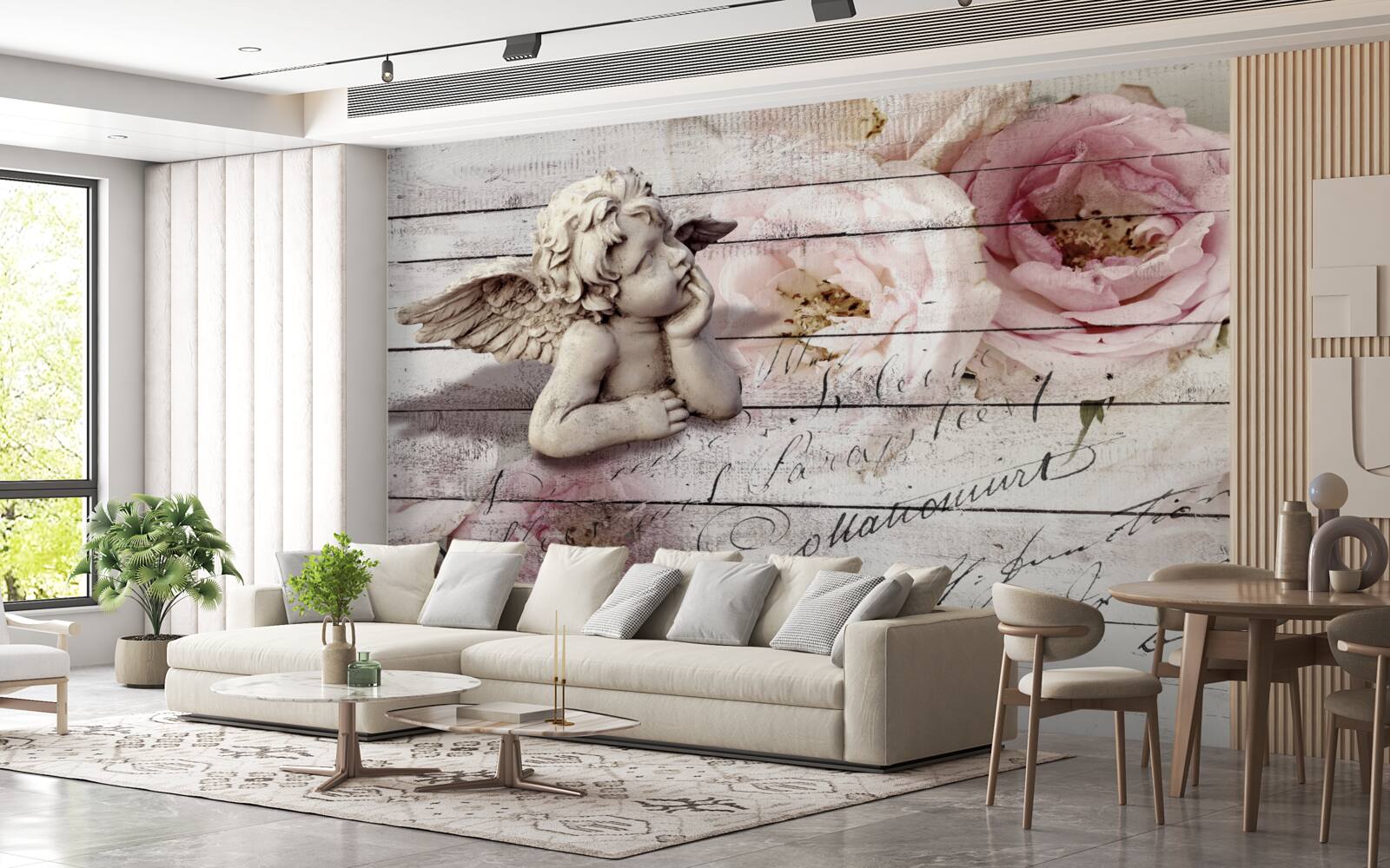 Fotobehang attent engeltje op de parketvloer