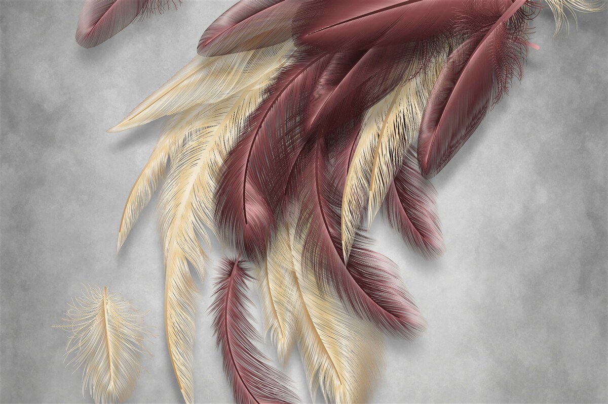 Fotobehang veren in gouden en paarse tinten