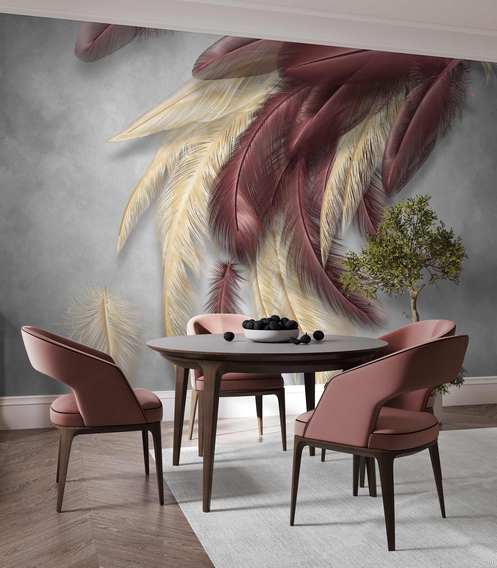 Fotobehang veren in gouden en paarse tinten