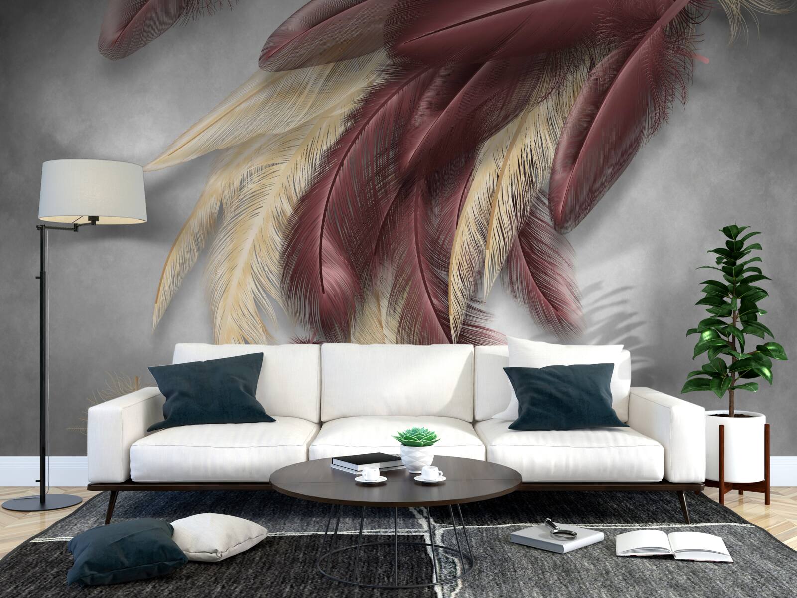 Fotobehang veren in gouden en paarse tinten