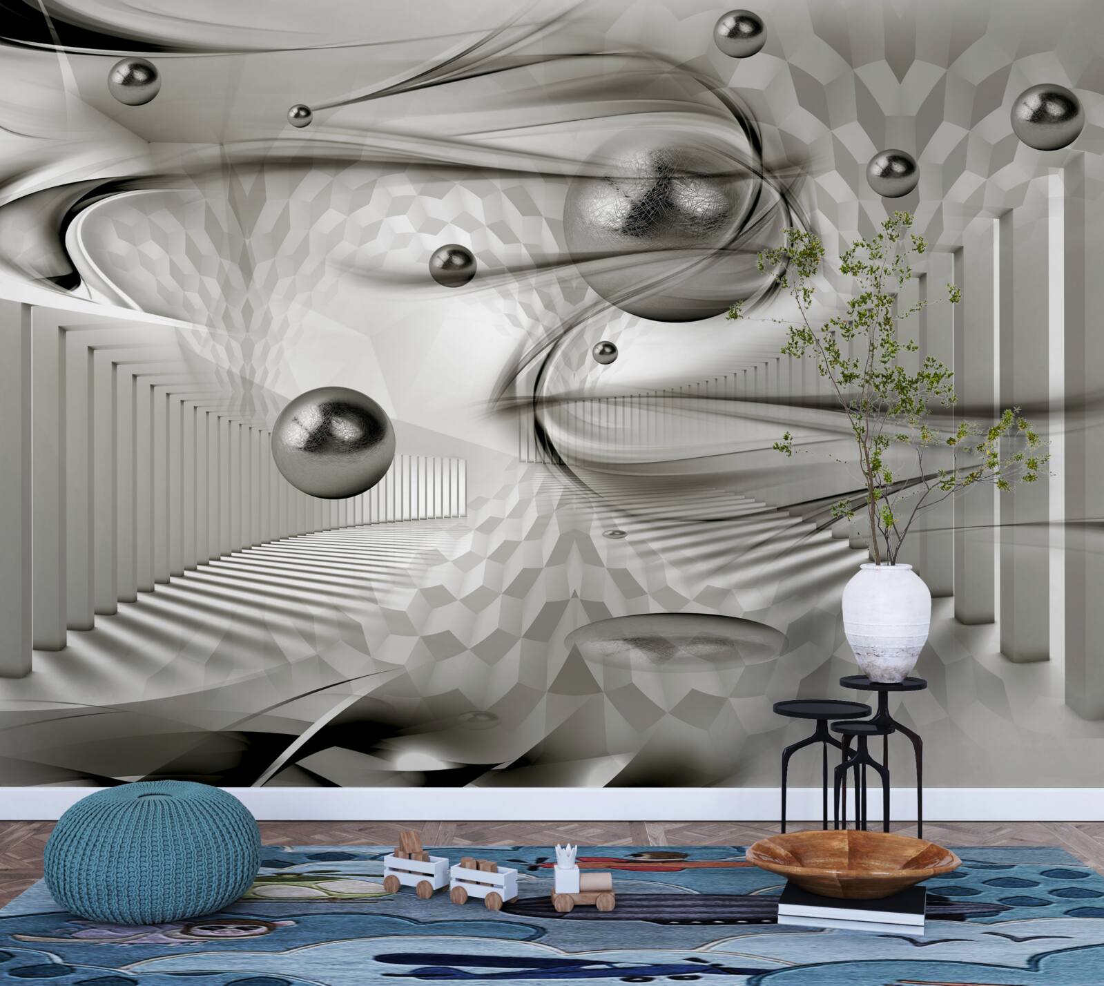 Fotobehang verschillende geometrieën in grijstinten