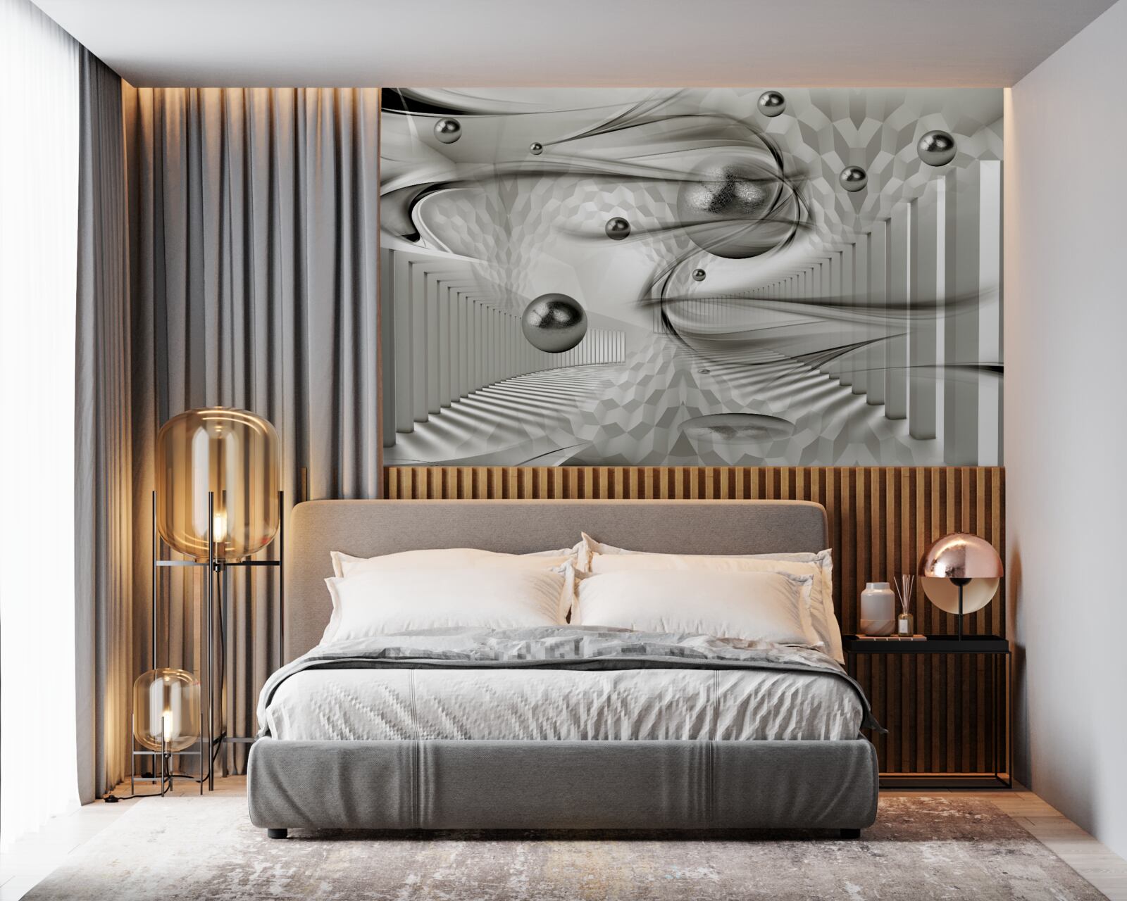 Fotobehang verschillende geometrieën in grijstinten