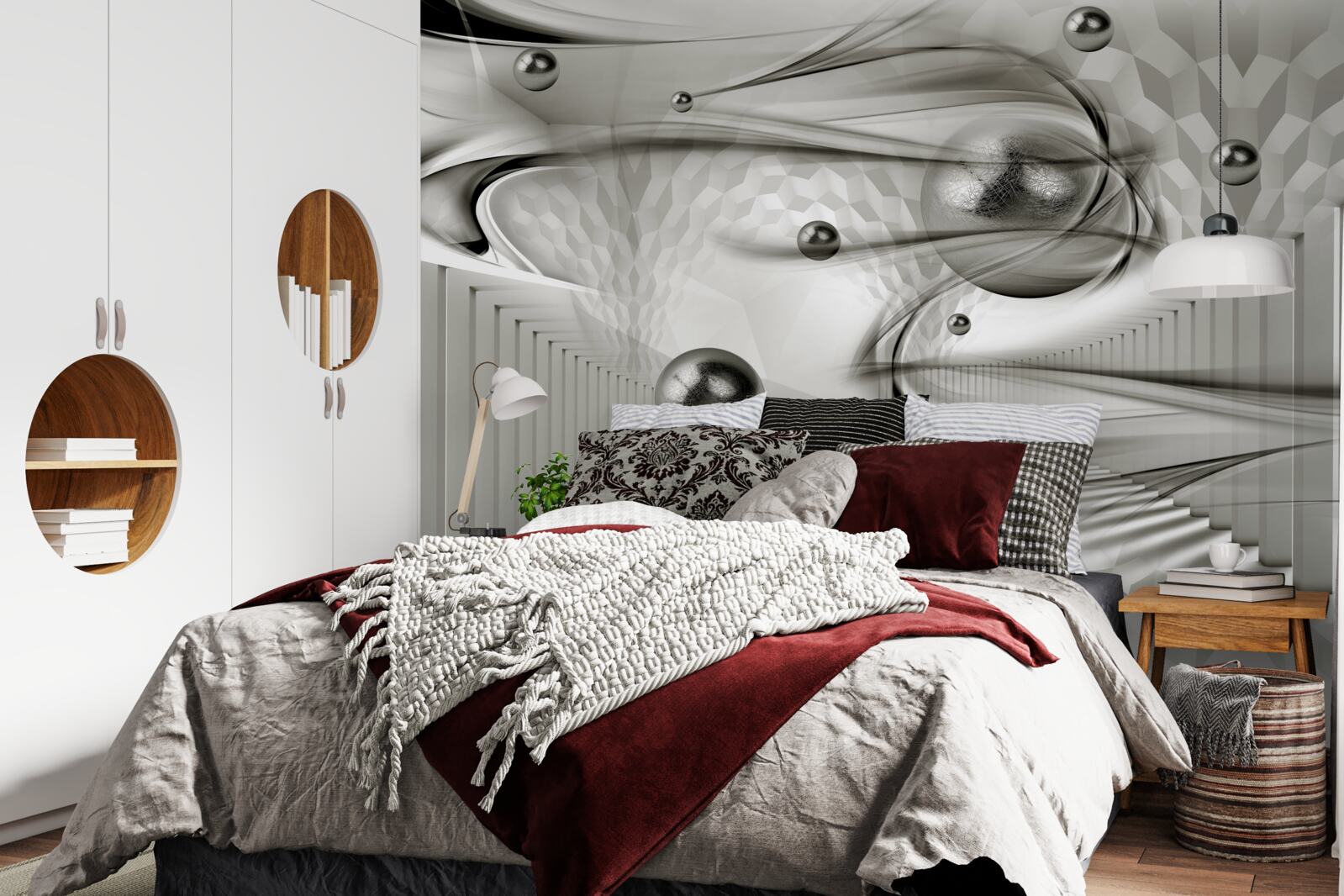 Fotobehang verschillende geometrieën in grijstinten