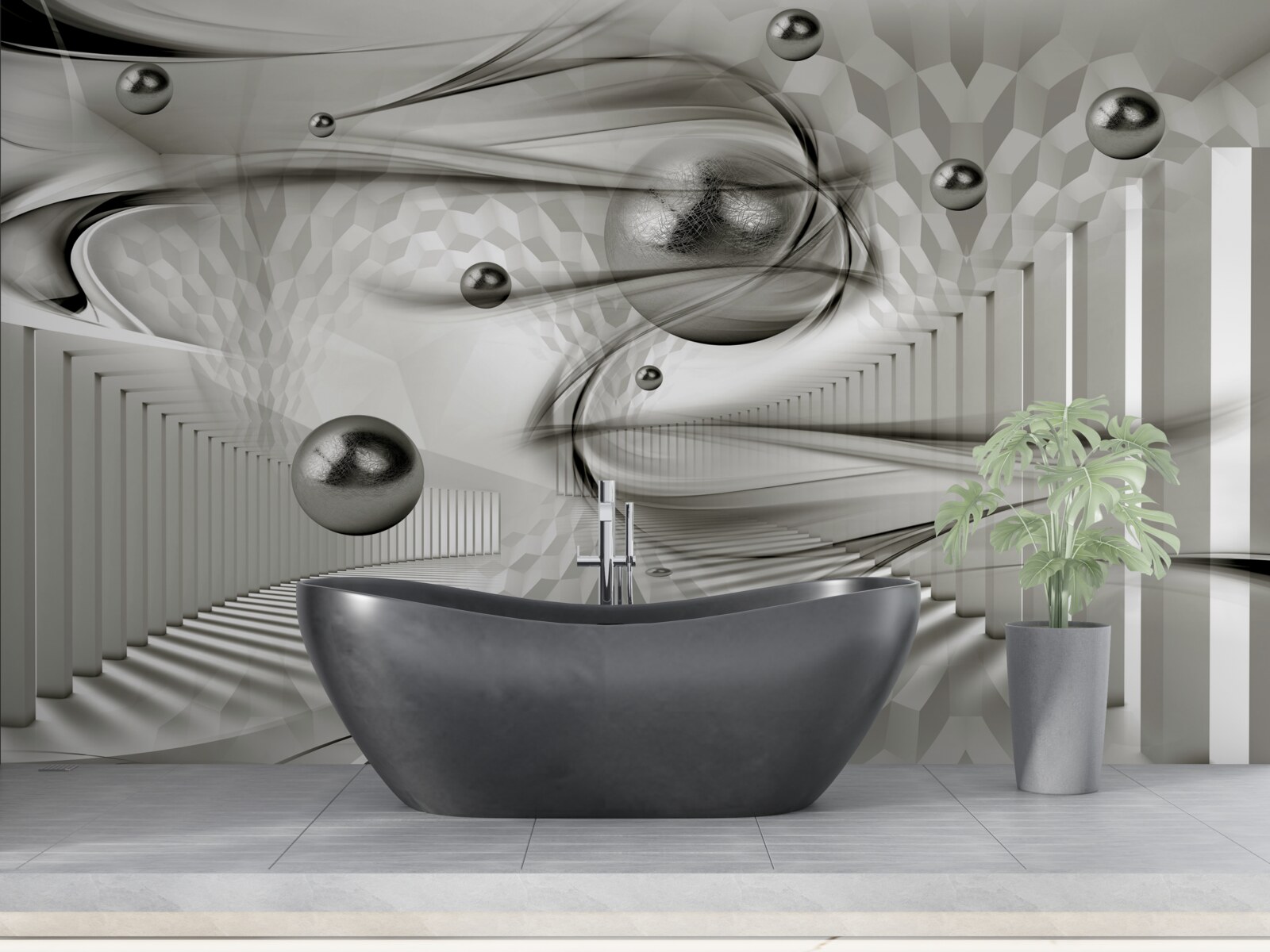 Fotobehang verschillende geometrieën in grijstinten