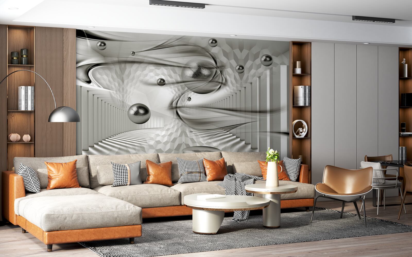 Fotobehang verschillende geometrieën in grijstinten