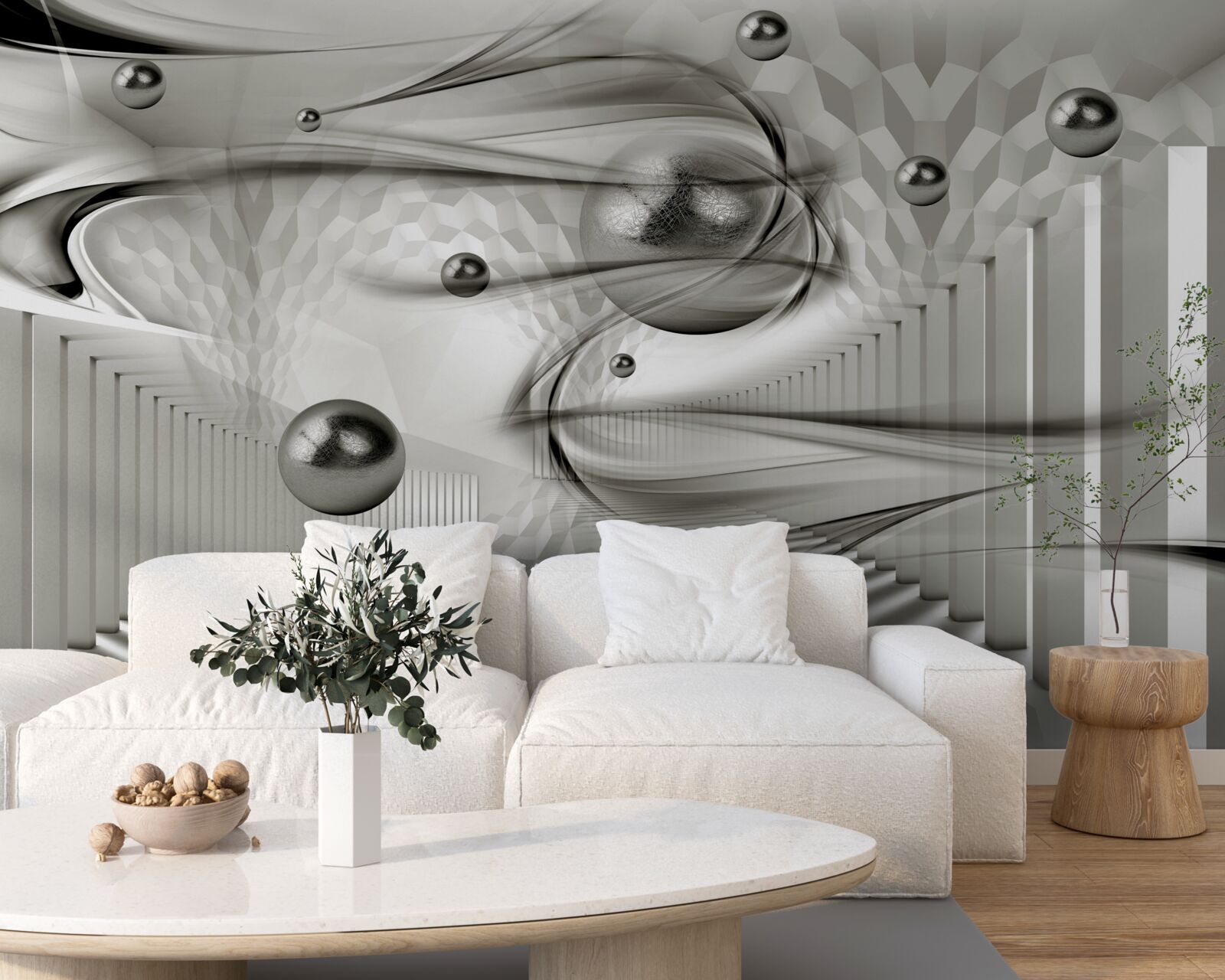 Fotobehang verschillende geometrieën in grijstinten