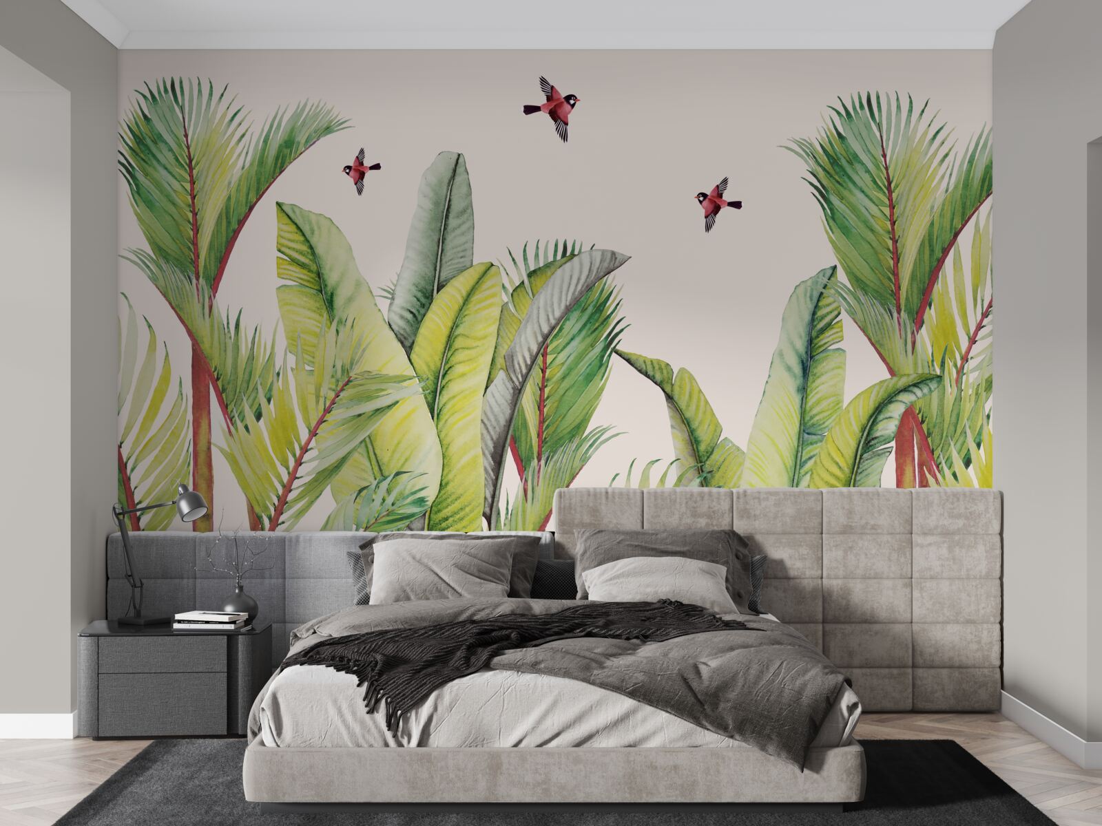 Fotobehang groen onder de vleugels van vogels