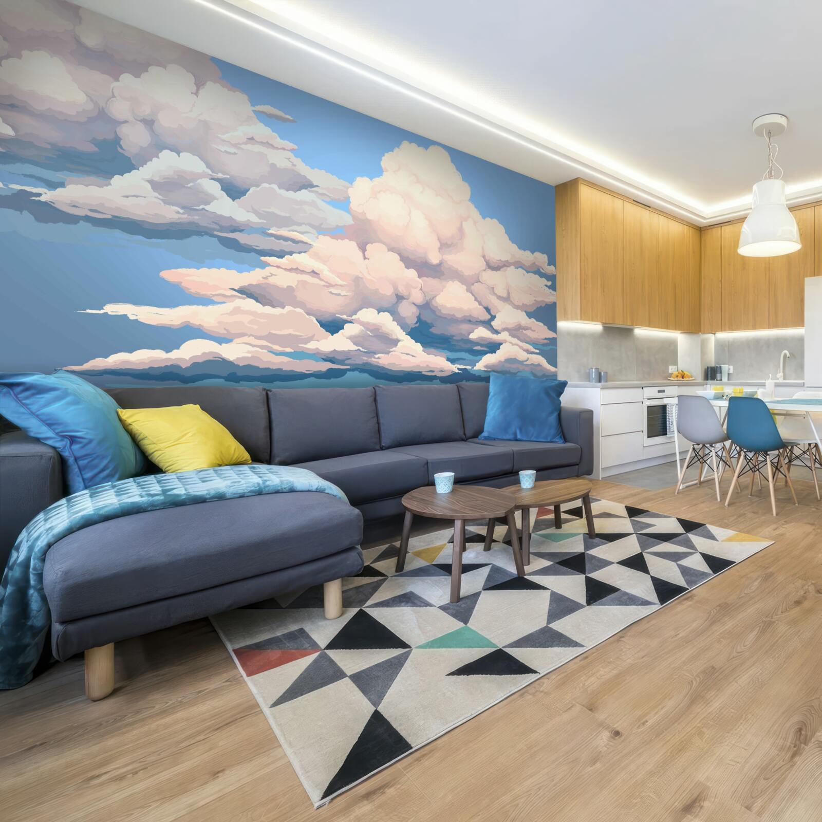 Fotobehang getekende pluizige witte wolken