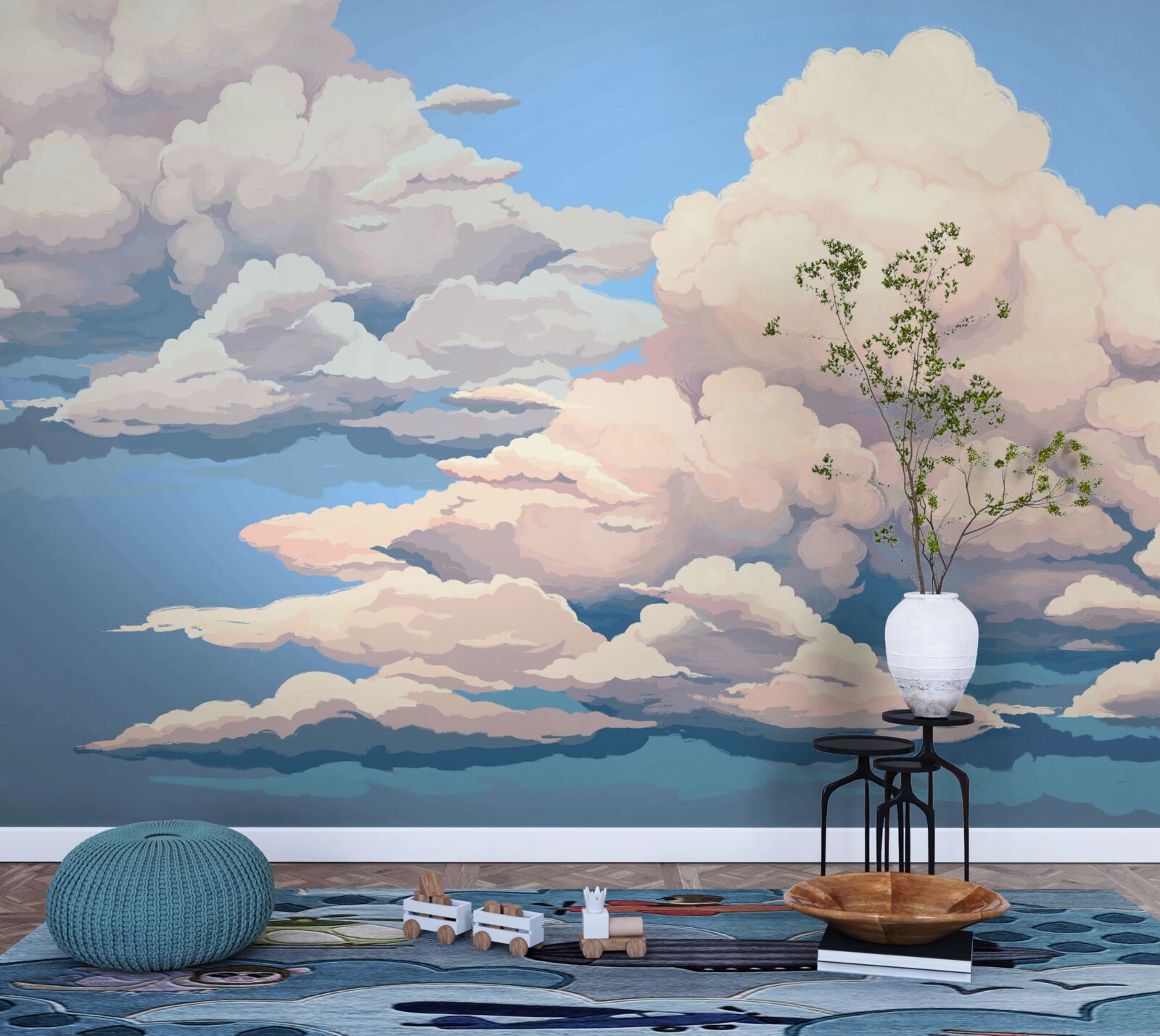 Fotobehang getekende pluizige witte wolken