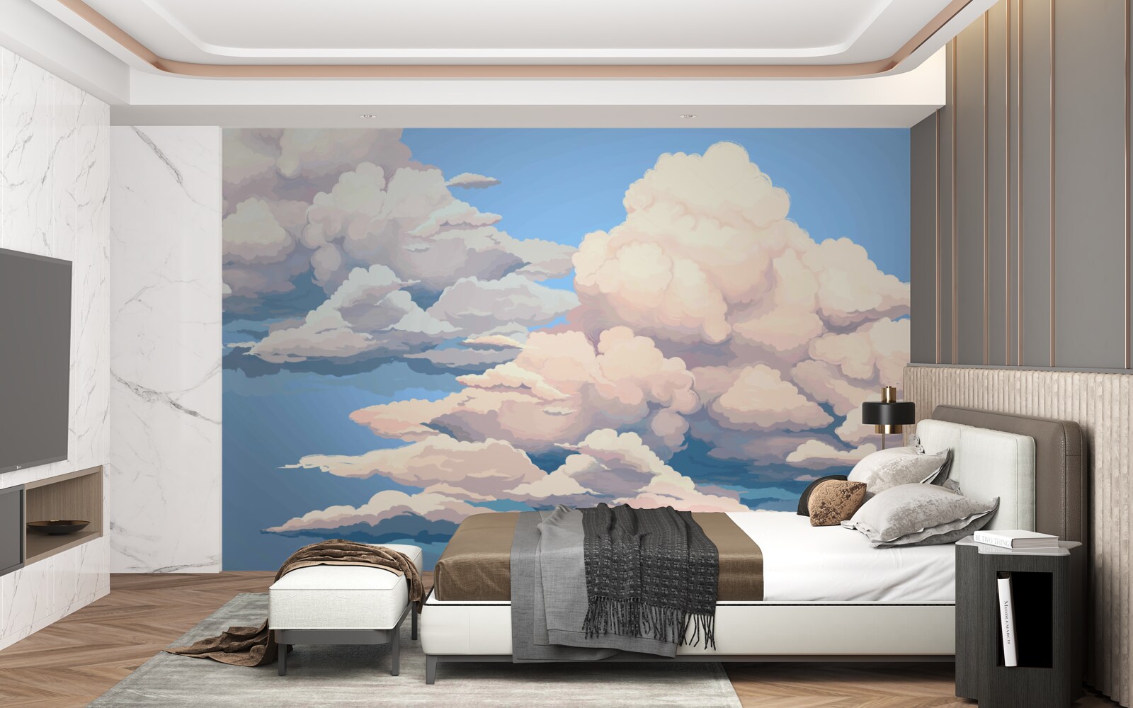 Fotobehang getekende pluizige witte wolken