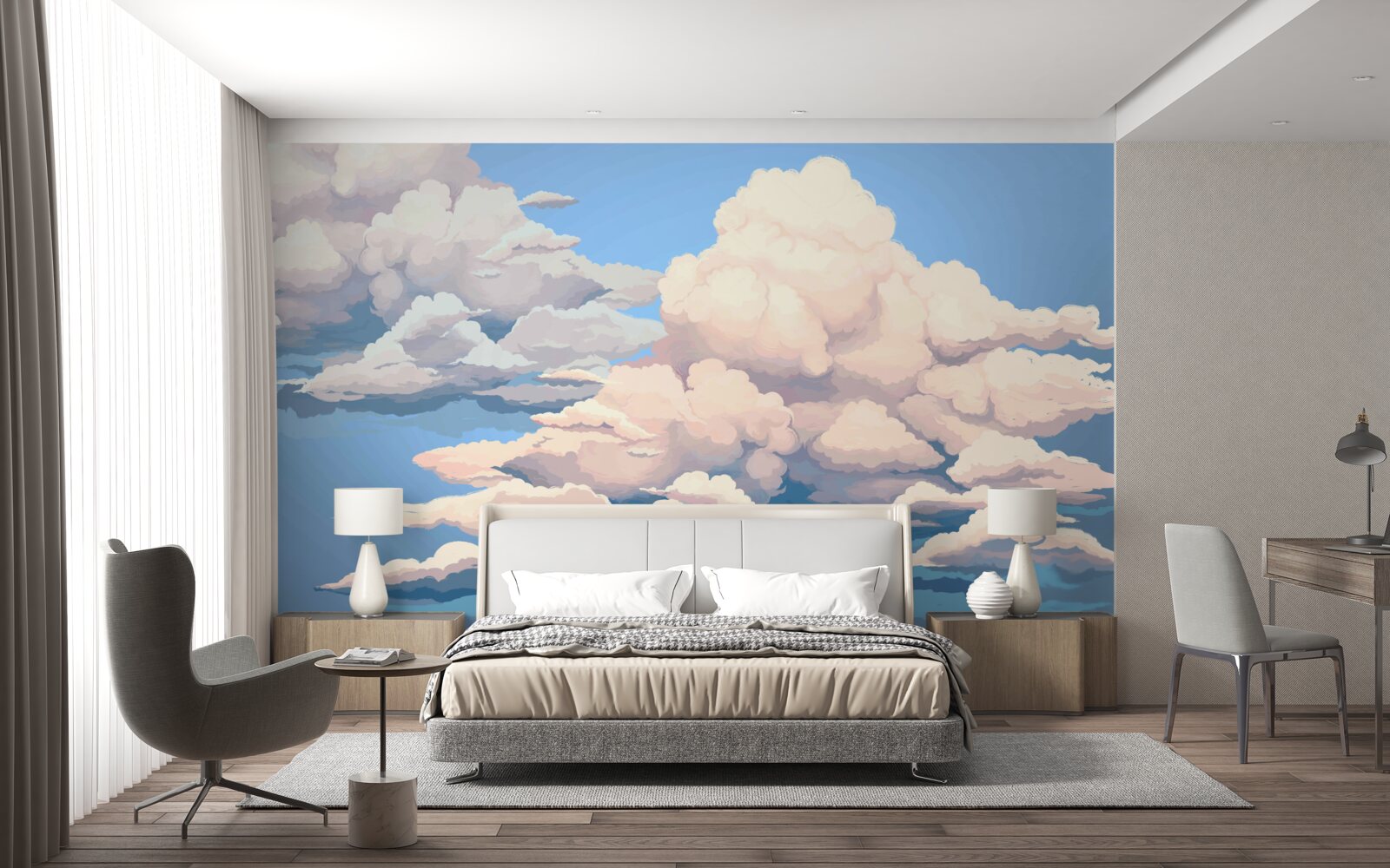 Fotobehang getekende pluizige witte wolken