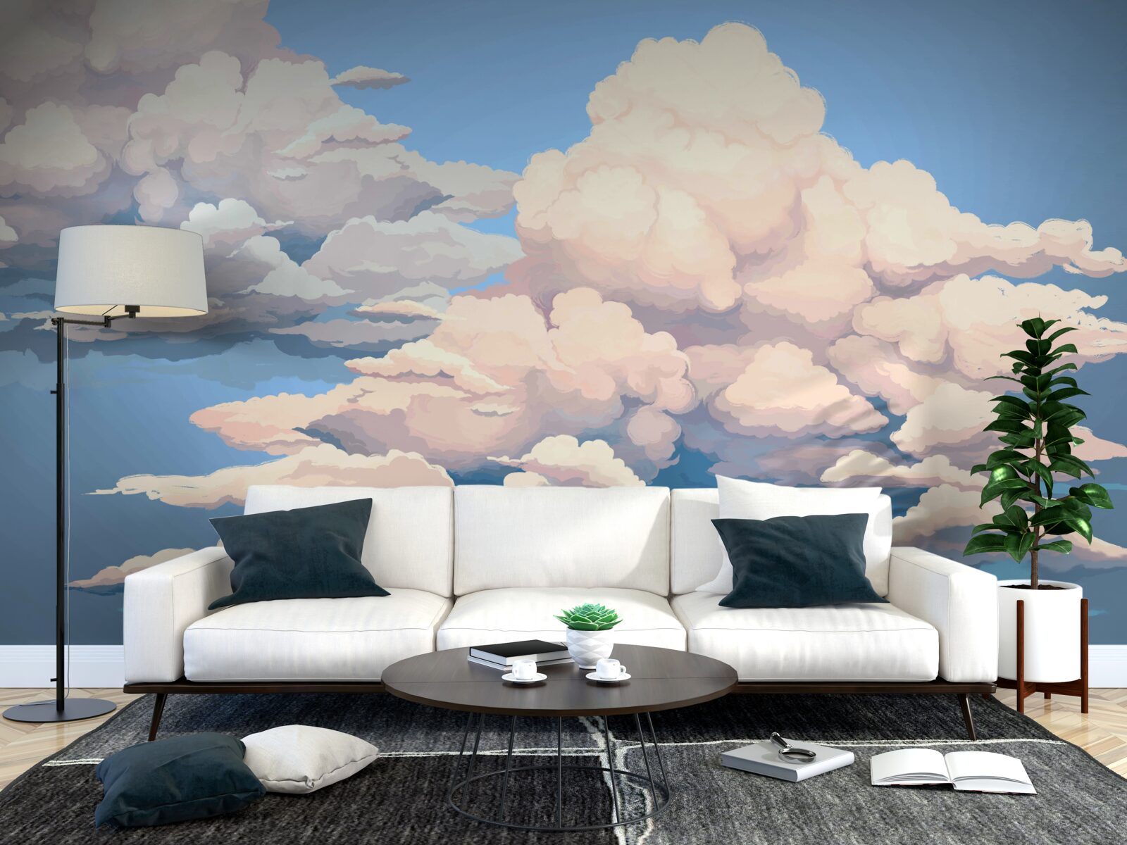 Fotobehang getekende pluizige witte wolken