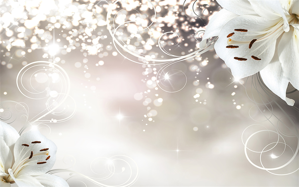 Fotobehang Gloeiende achtergrond en scharlaken lelies