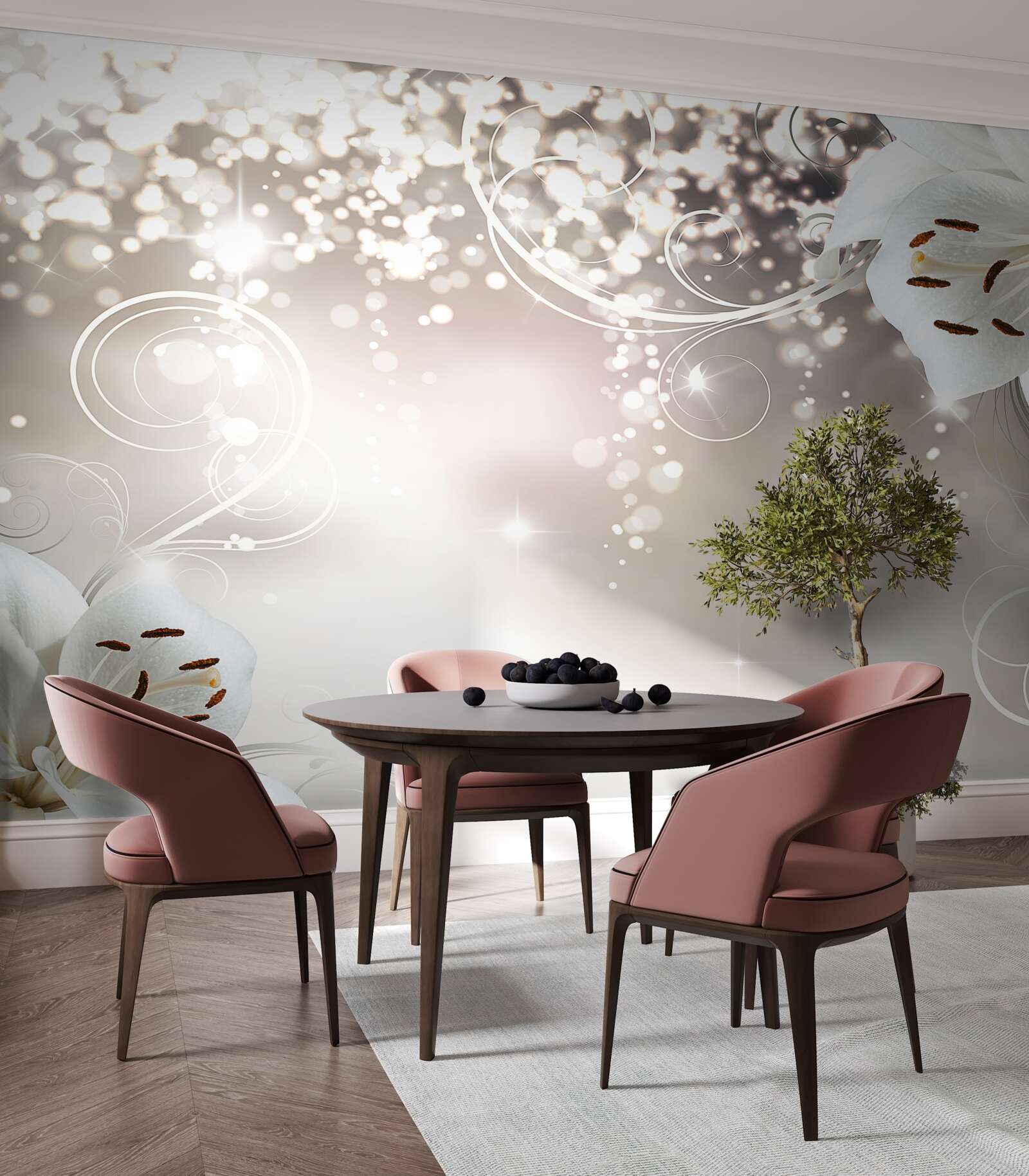 Fotobehang Gloeiende achtergrond en scharlaken lelies