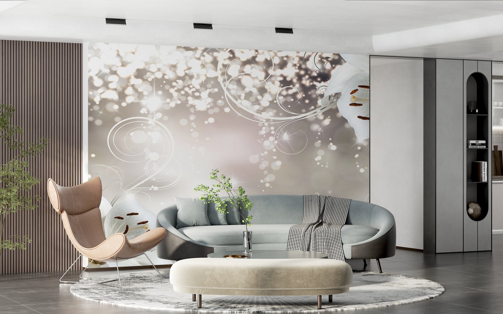 Fotobehang Gloeiende achtergrond en scharlaken lelies