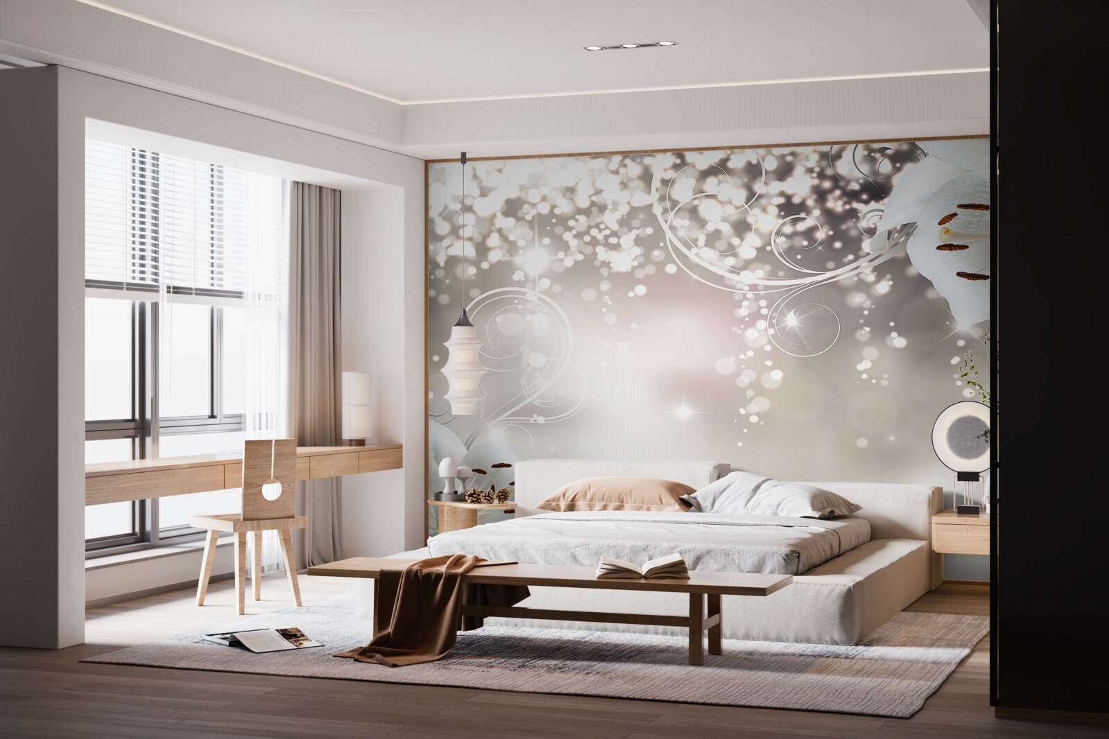 Fotobehang Gloeiende achtergrond en scharlaken lelies