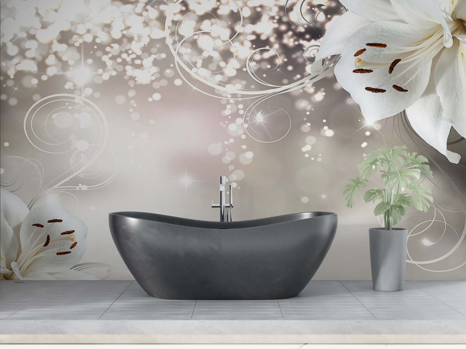 Fotobehang Gloeiende achtergrond en scharlaken lelies