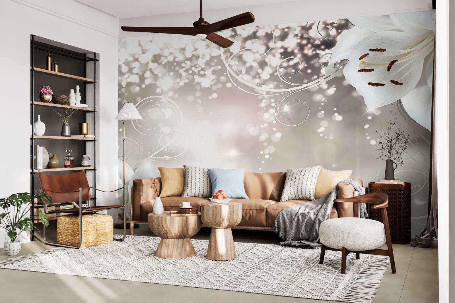 Fotobehang Gloeiende achtergrond en scharlaken lelies