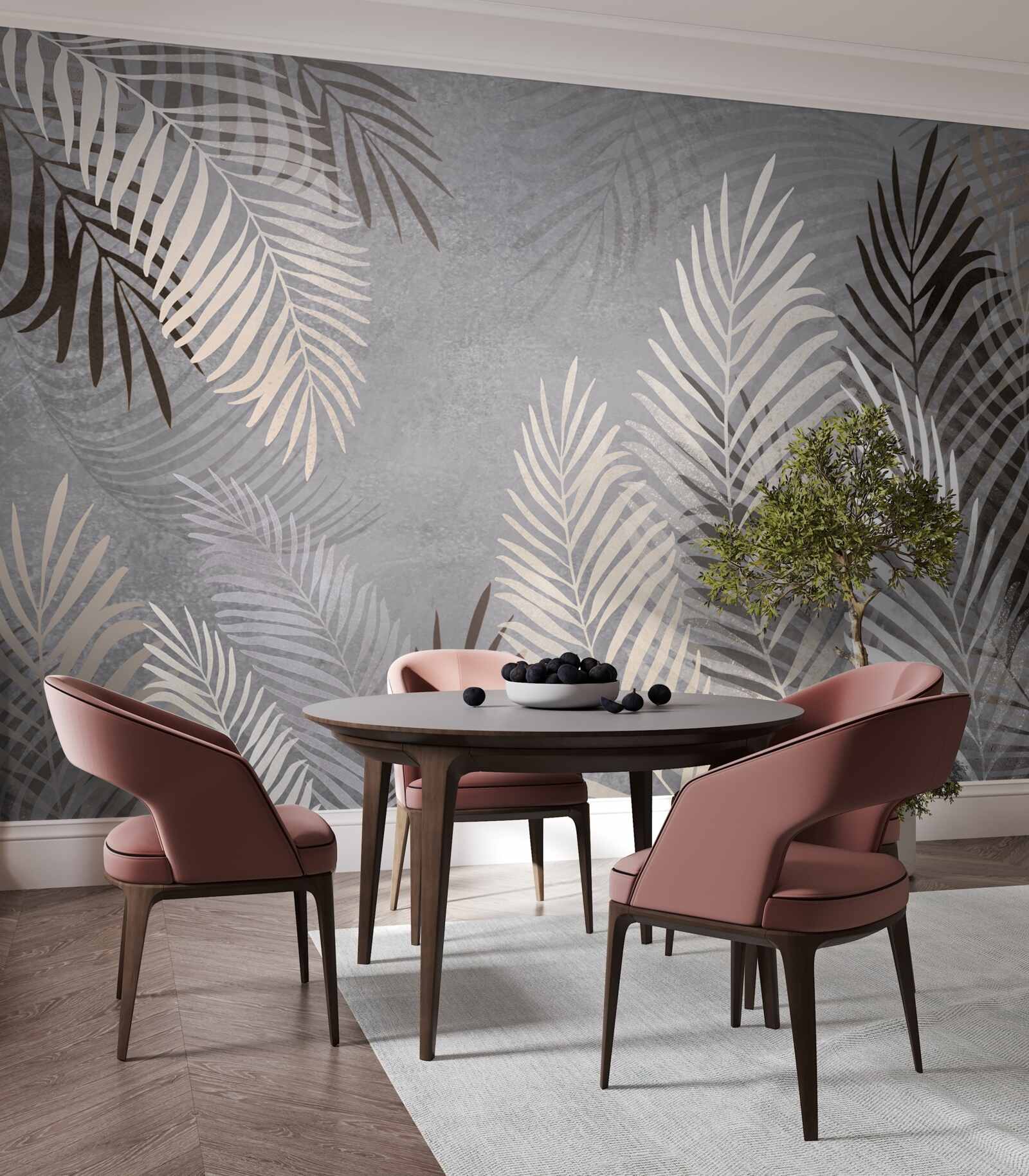 Fotobehang de grote dunne bladeren zijn wit