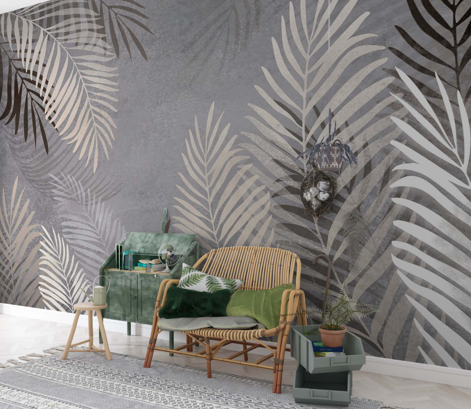 Fotobehang de grote dunne bladeren zijn wit